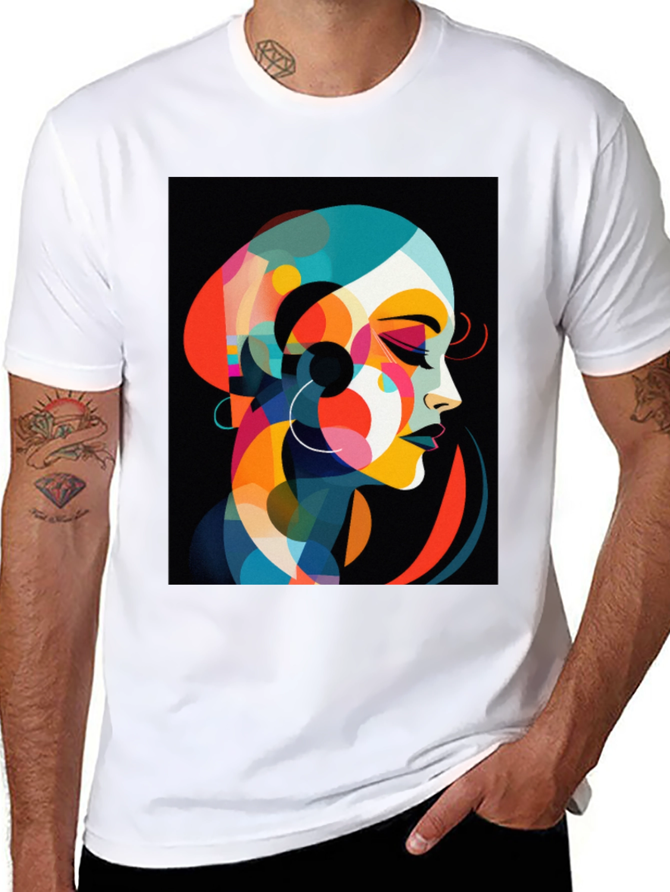 Abstract Woman Graphic Tee - Stylish Black T-Shirt