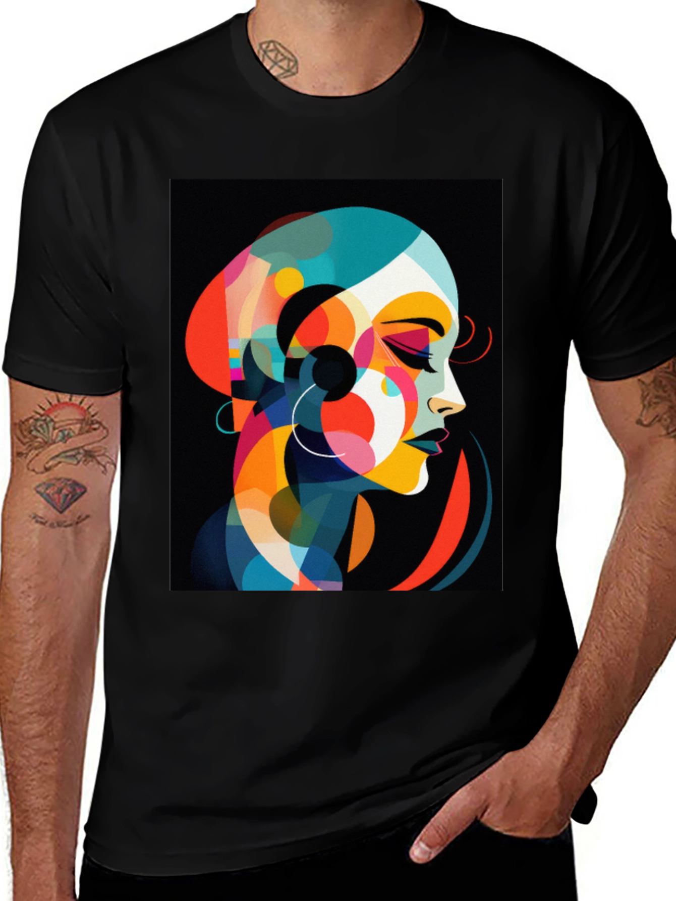 Abstract Woman Graphic Tee - Stylish Black T-Shirt