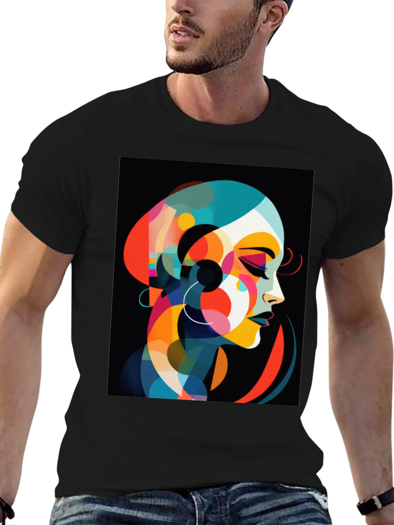 Abstract Woman Graphic Tee - Stylish Black T-Shirt