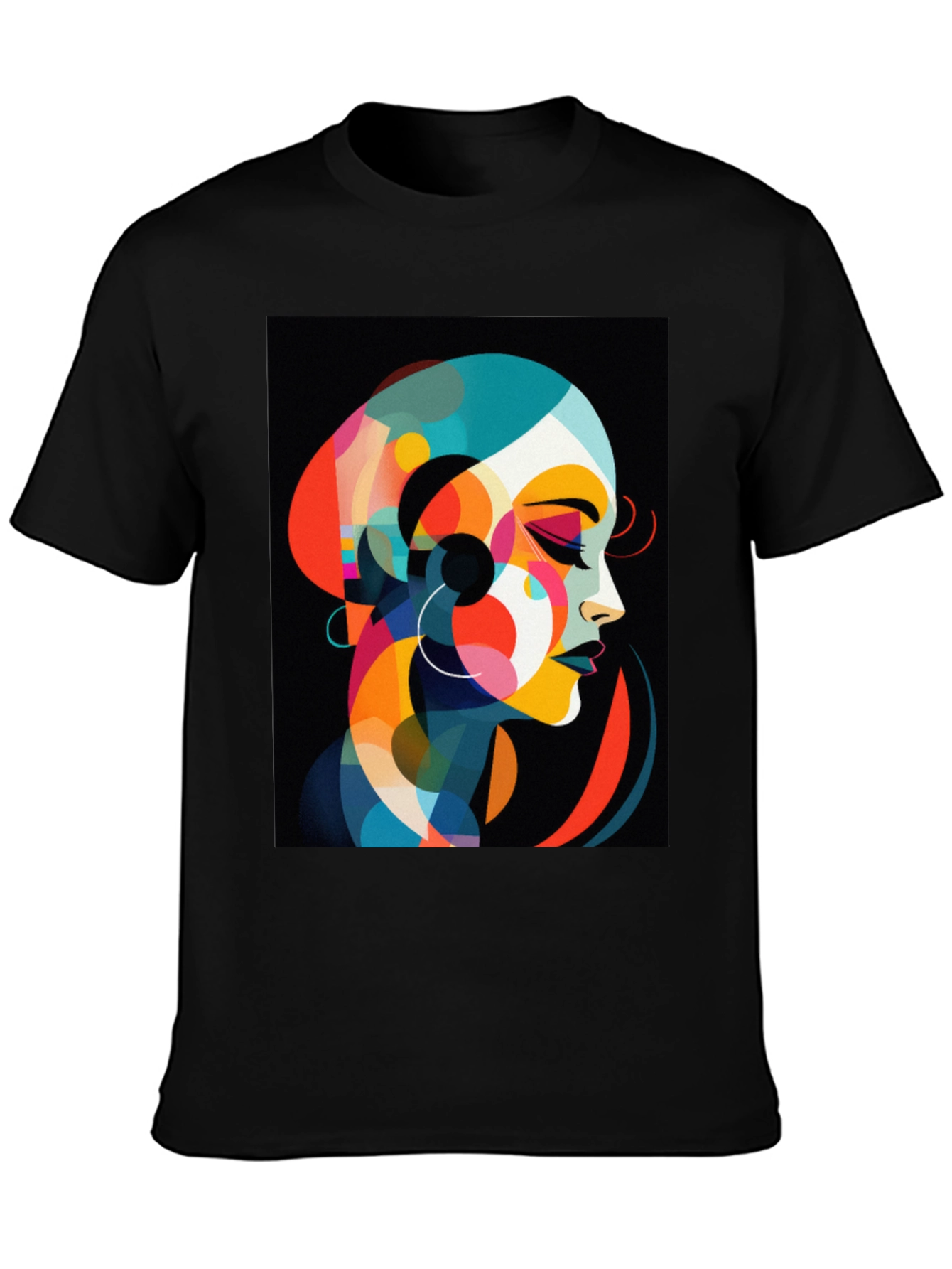 Abstract Woman Graphic Tee - Stylish Black T-Shirt