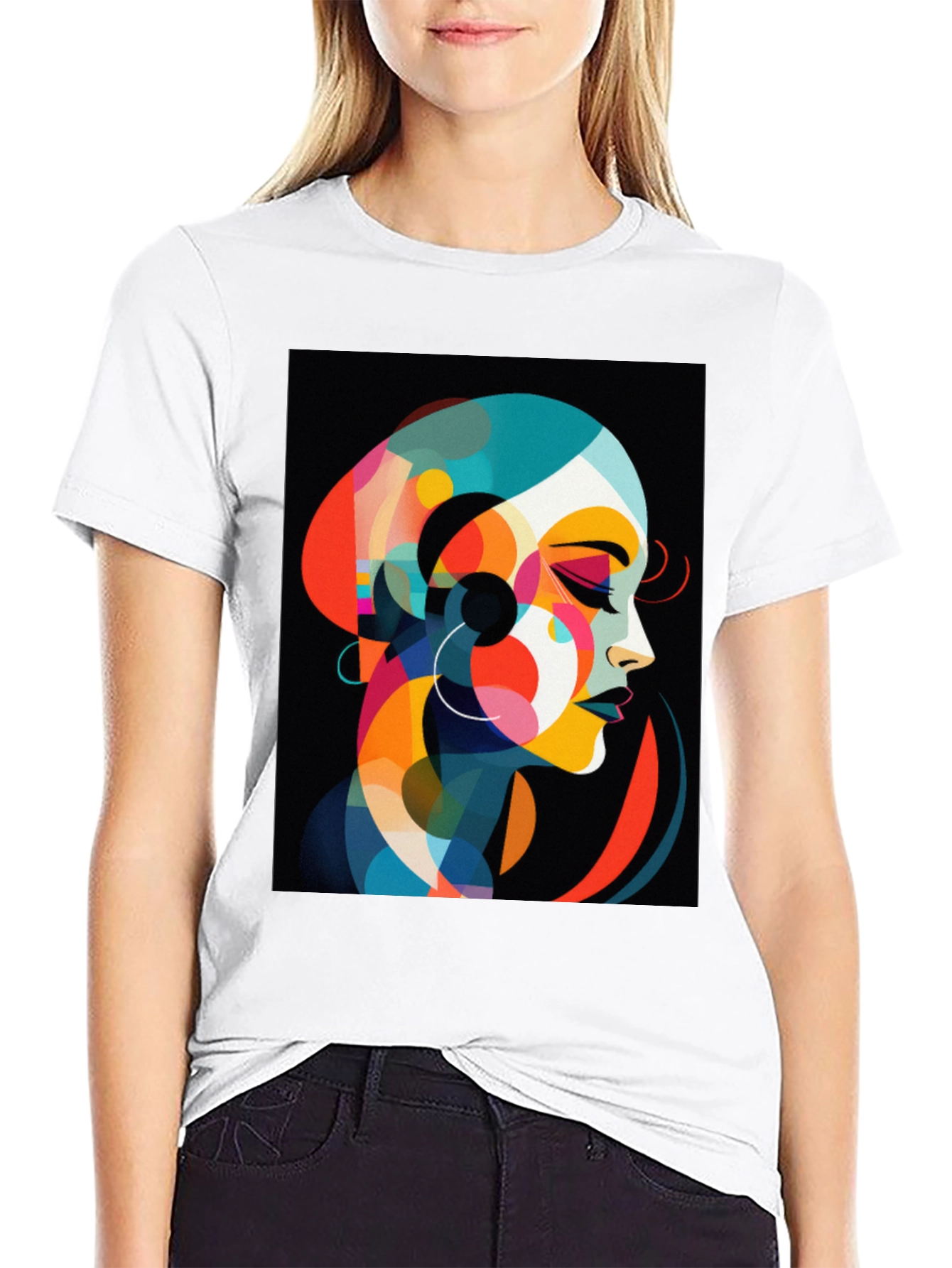Abstract Woman Graphic Tee - Stylish Black T-Shirt