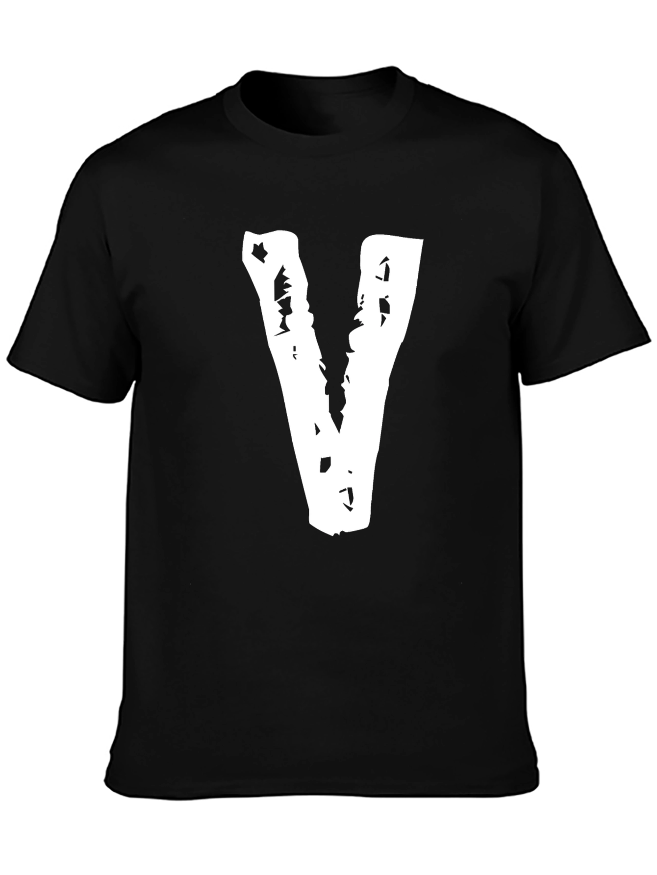 Black Tee with Distressed White V