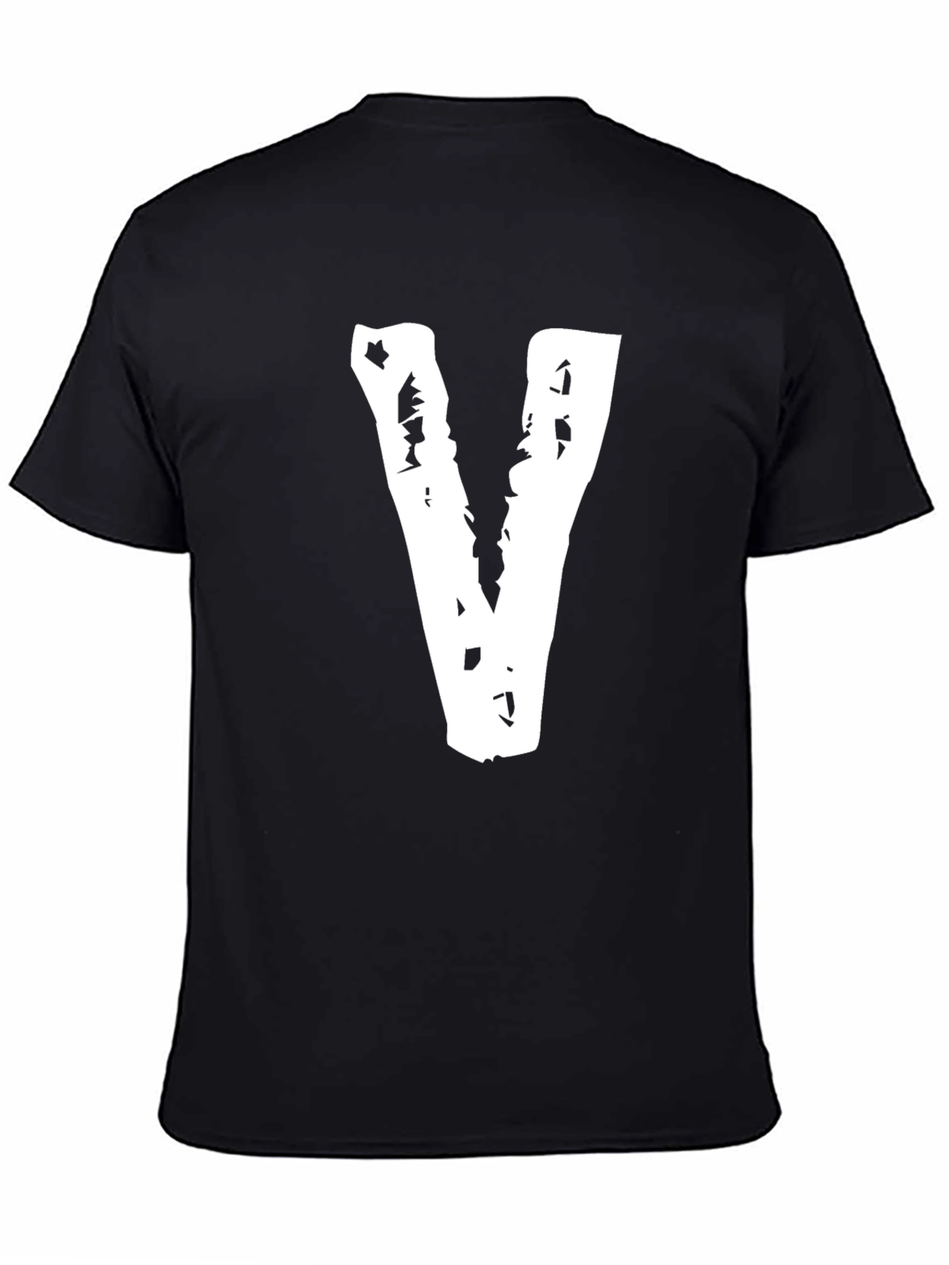 Black Tee with Distressed White V
