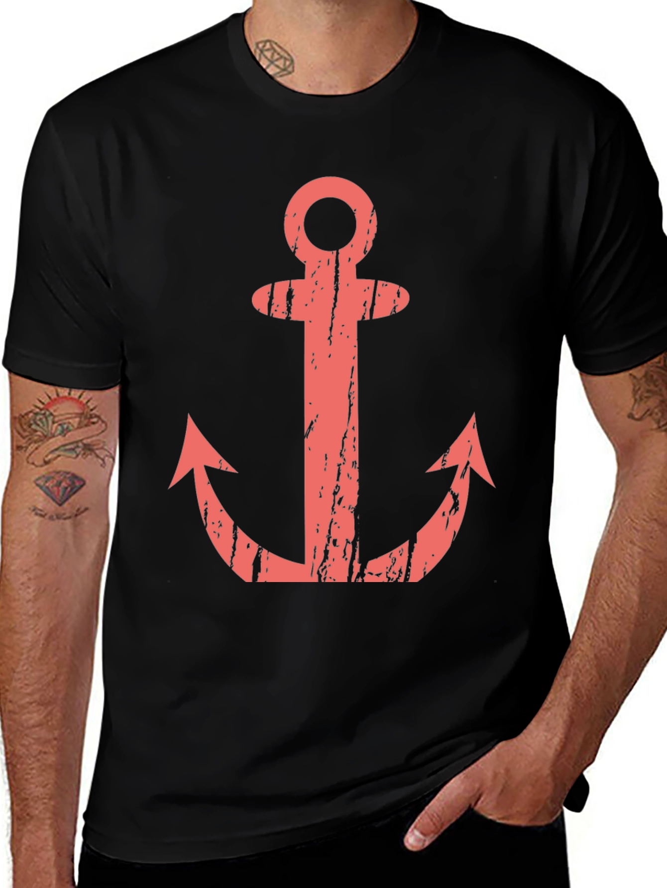 Anchor Graphic T-Shirt - Black Casual Tee
