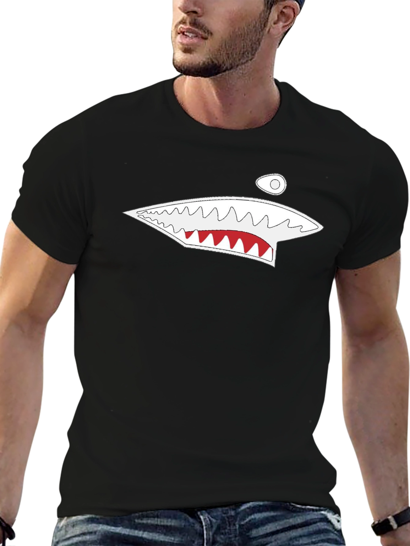 Shark Mouth Graphic Tee - Black Cotton T-Shirt