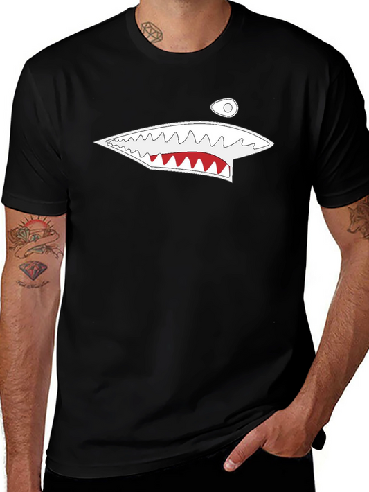 Shark Mouth Graphic Tee - Black Cotton T-Shirt