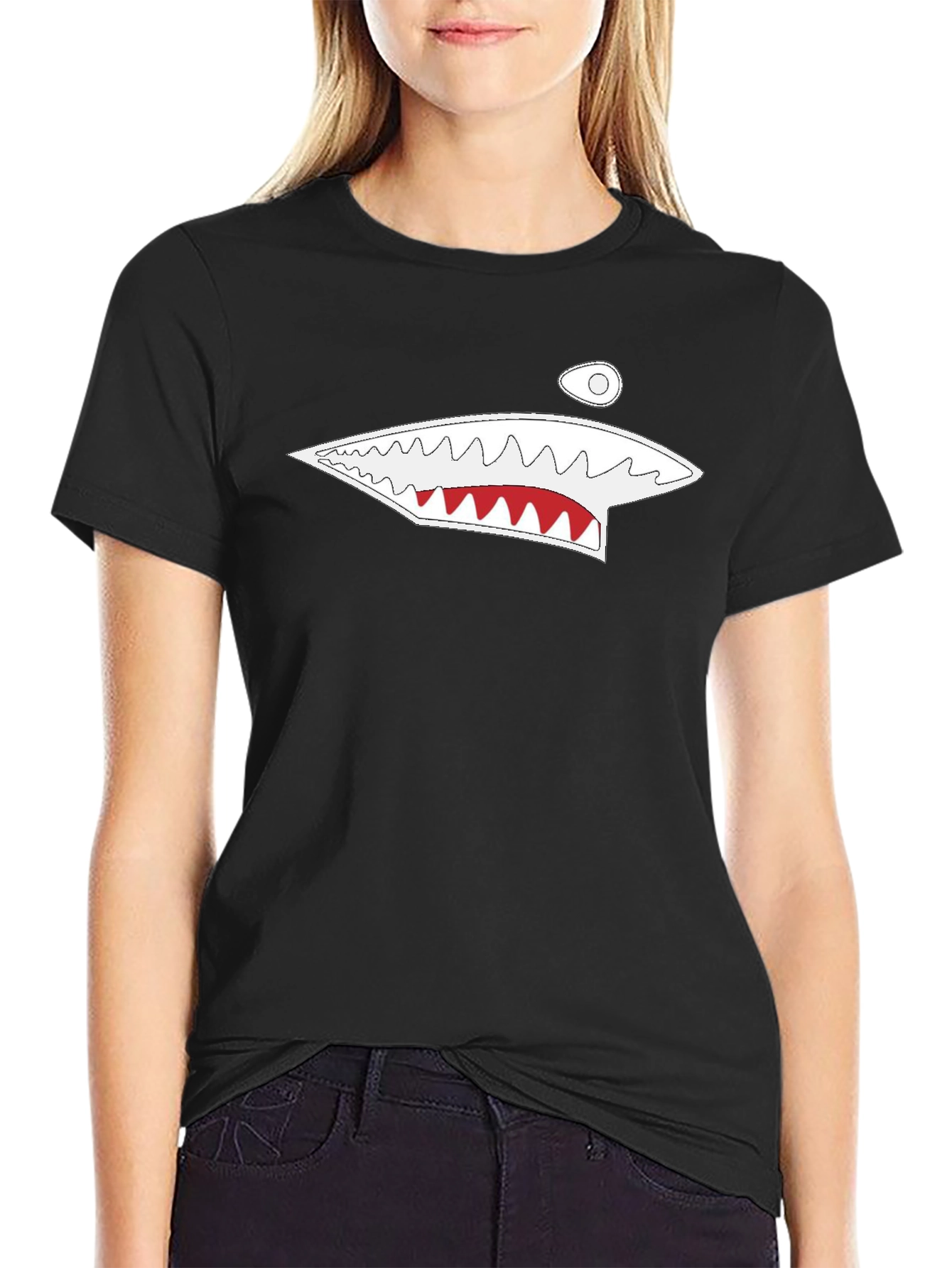 Shark Mouth Graphic Tee - Black Cotton T-Shirt