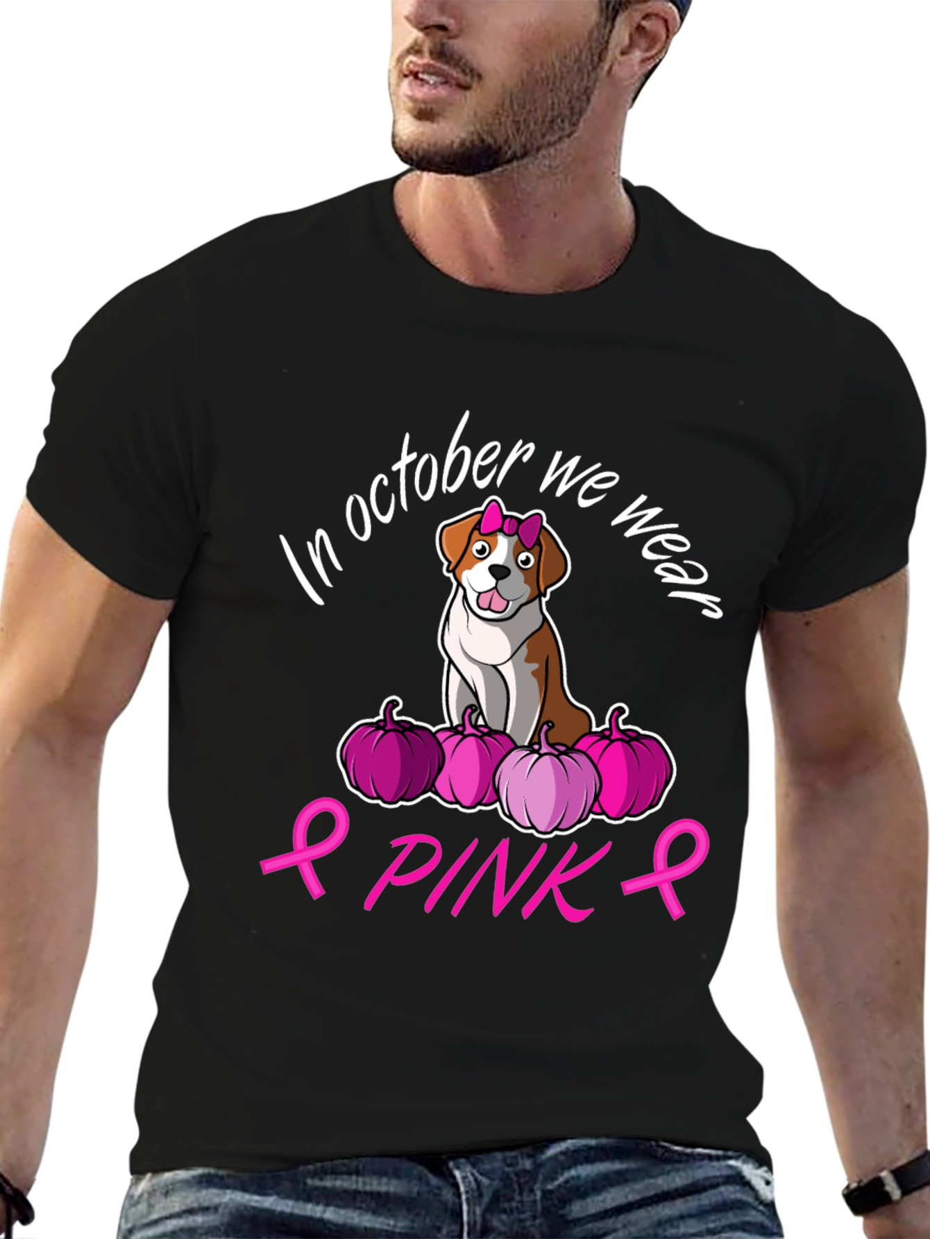 October Pink Ribbon Dog T-Shirt