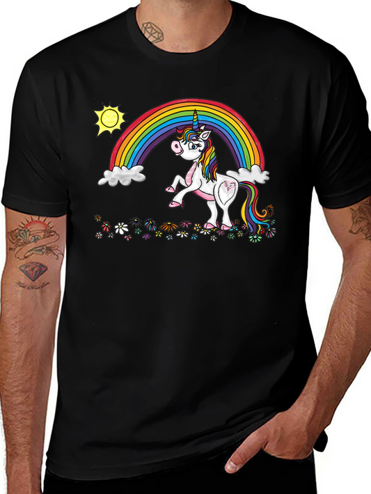 Unicorn Rainbow Graphic Tee - Black Cotton Blend
