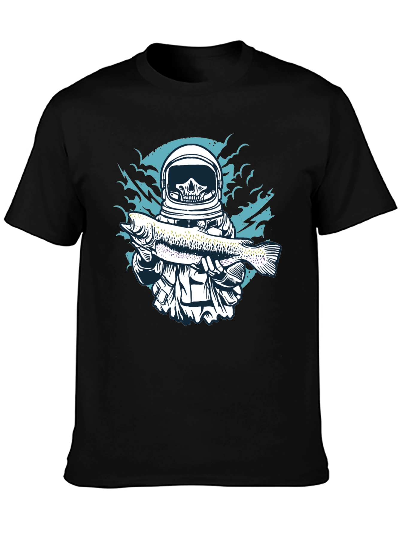Skull Astronaut Holding Fish Graphic T-Shirt