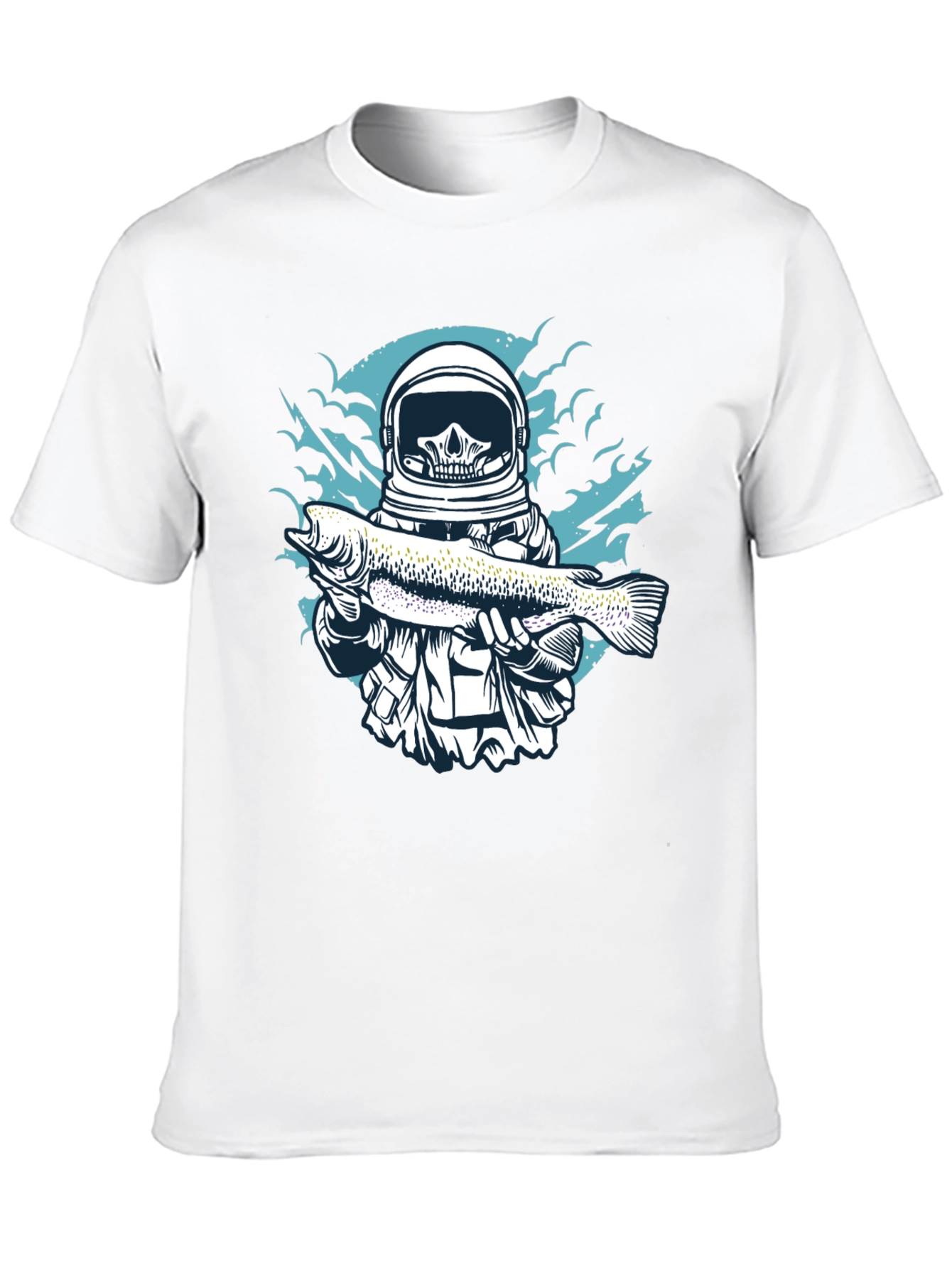 Skull Astronaut Holding Fish Graphic T-Shirt