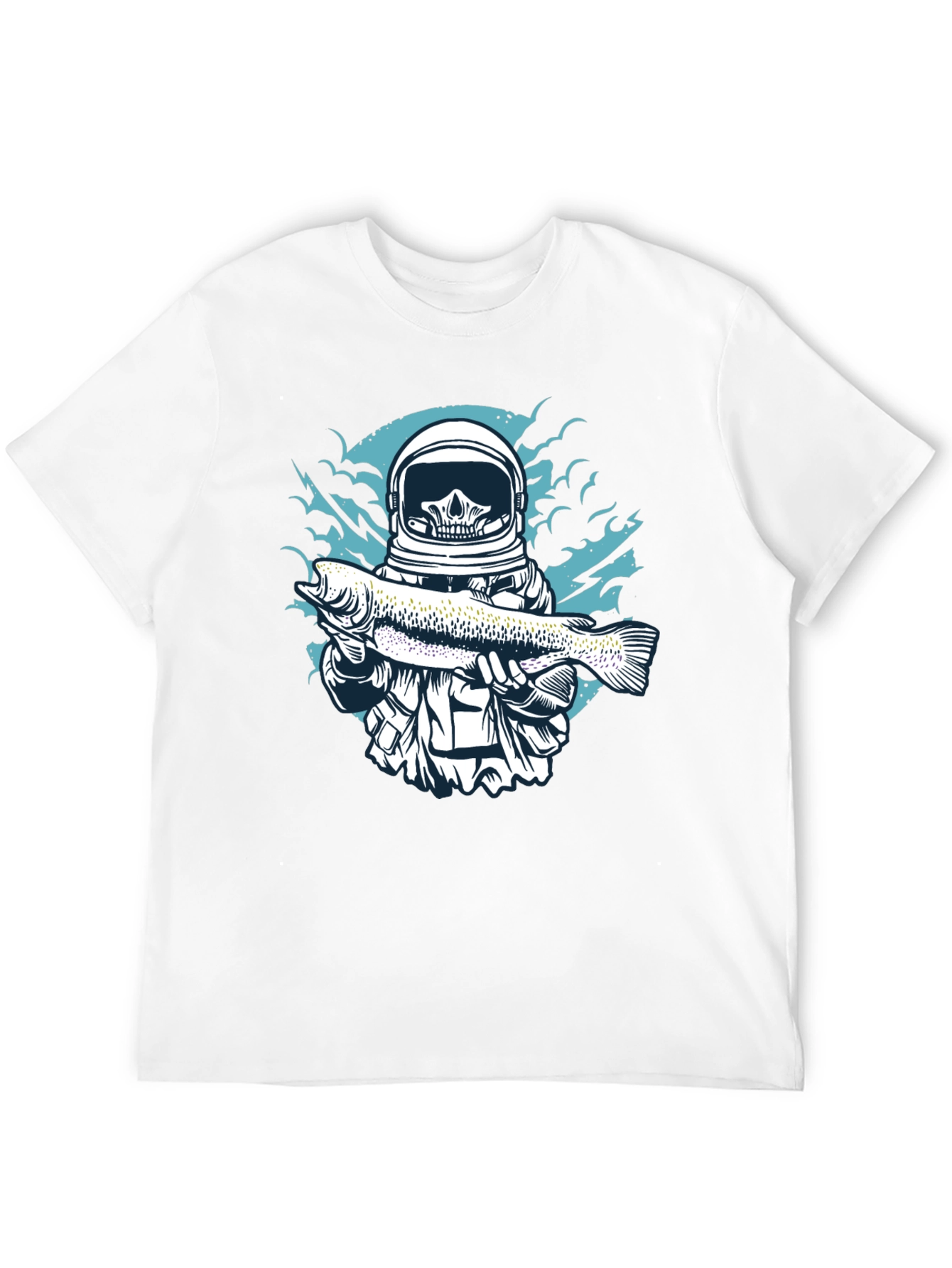 Skull Astronaut Holding Fish Graphic T-Shirt