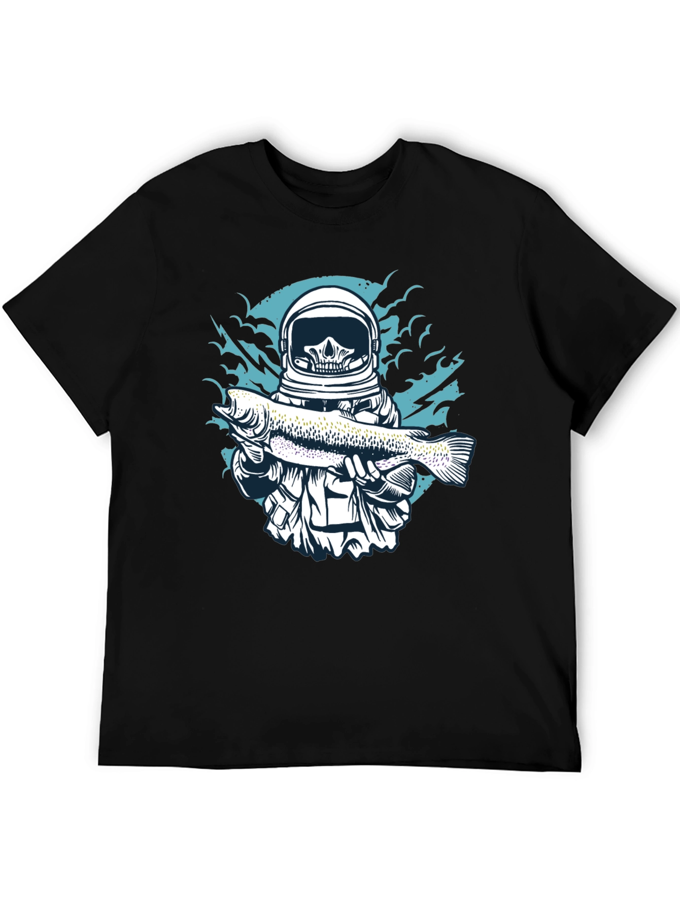 Skull Astronaut Holding Fish Graphic T-Shirt