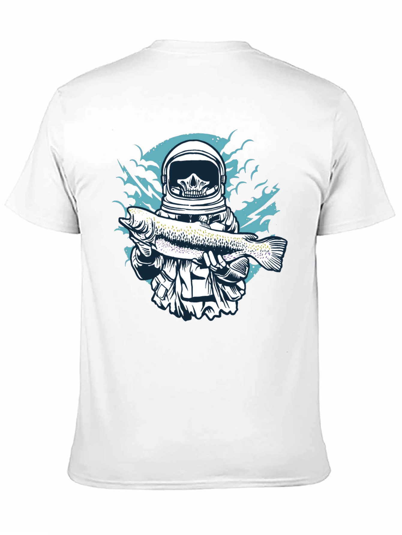 Skull Astronaut Holding Fish Graphic T-Shirt