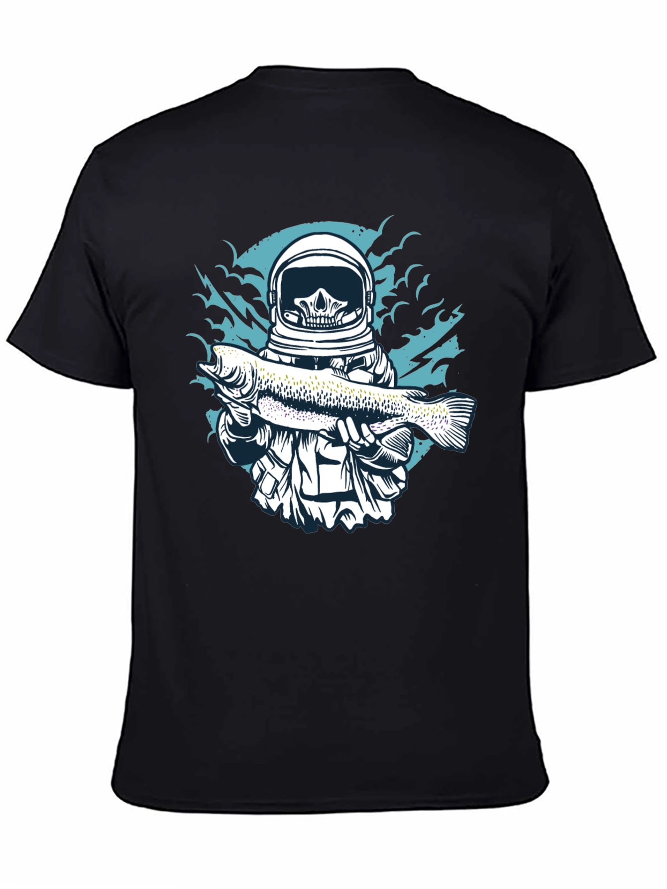 Skull Astronaut Holding Fish Graphic T-Shirt