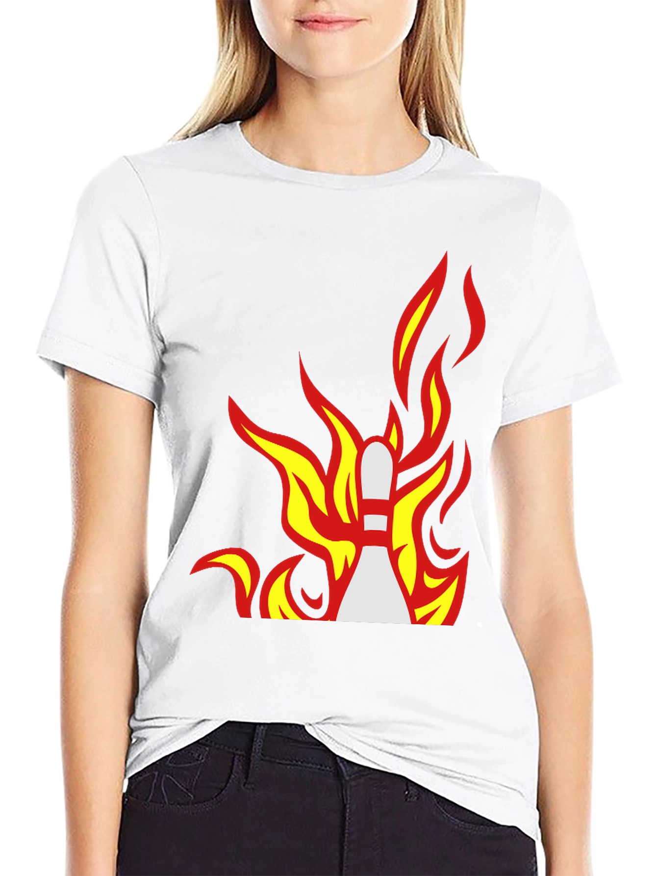 Flaming Bowling Pin Graphic Tee - Strike a Style!