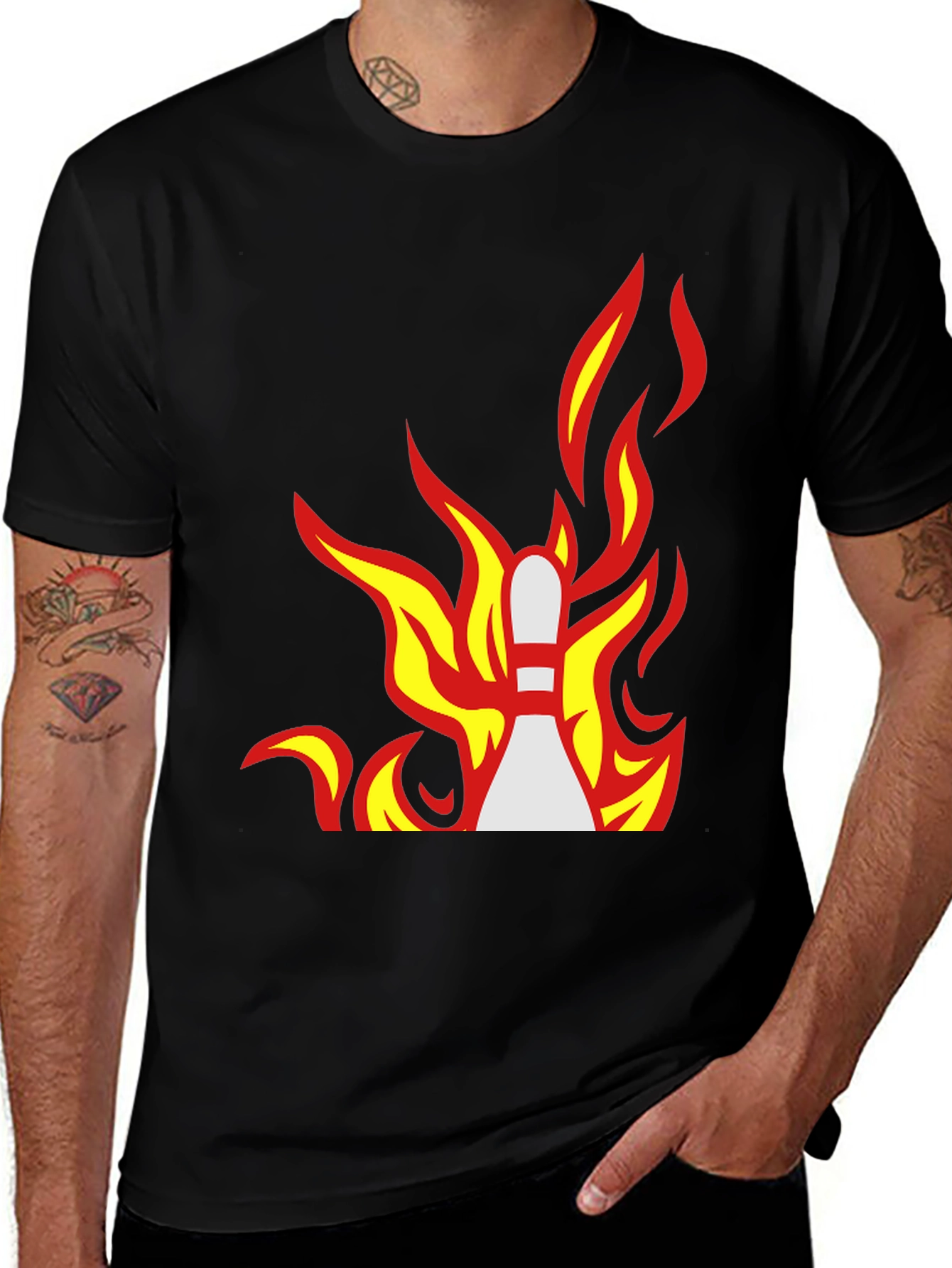 Flaming Bowling Pin Graphic Tee - Strike a Style!