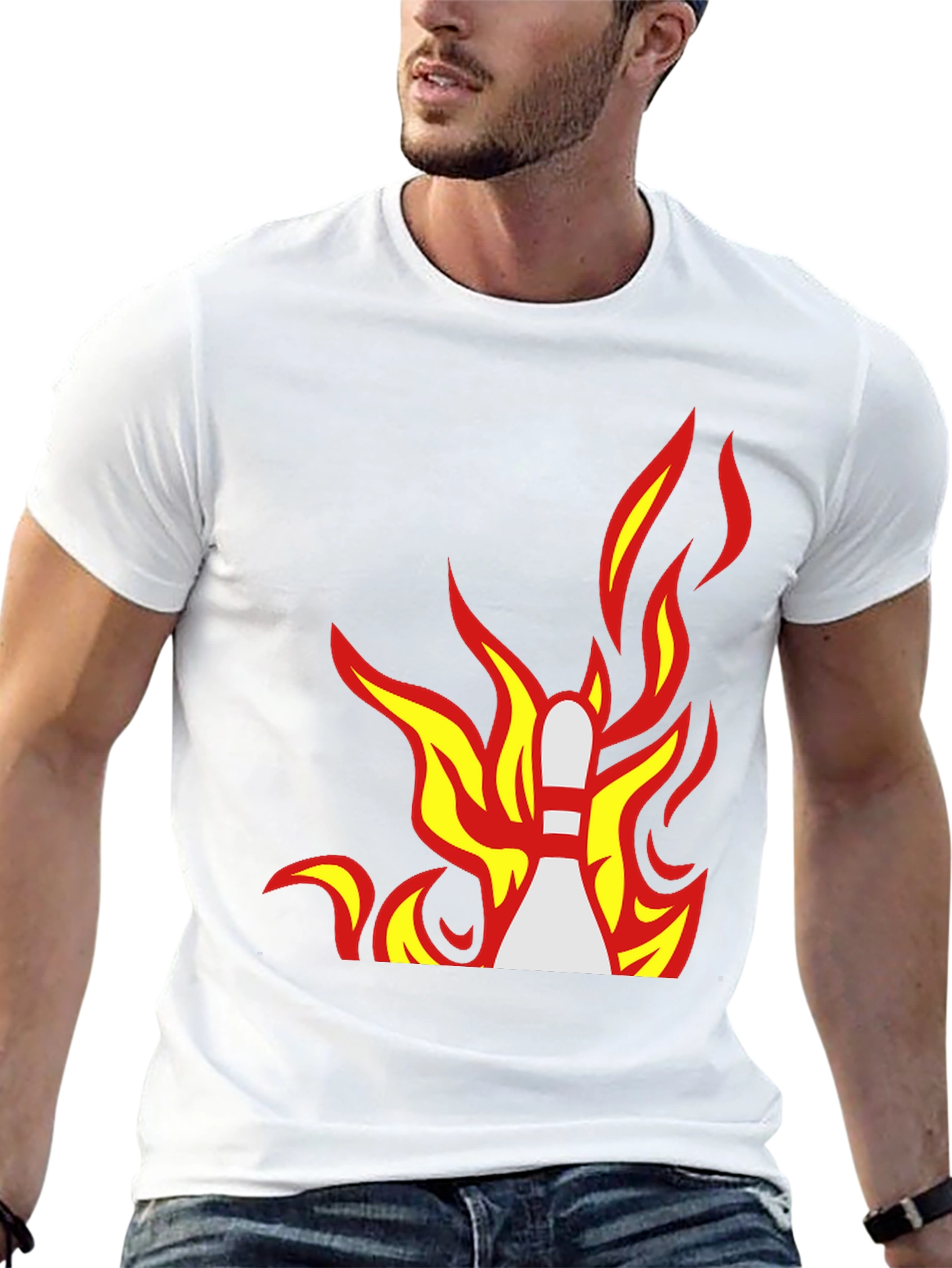 Flaming Bowling Pin Graphic Tee - Strike a Style!