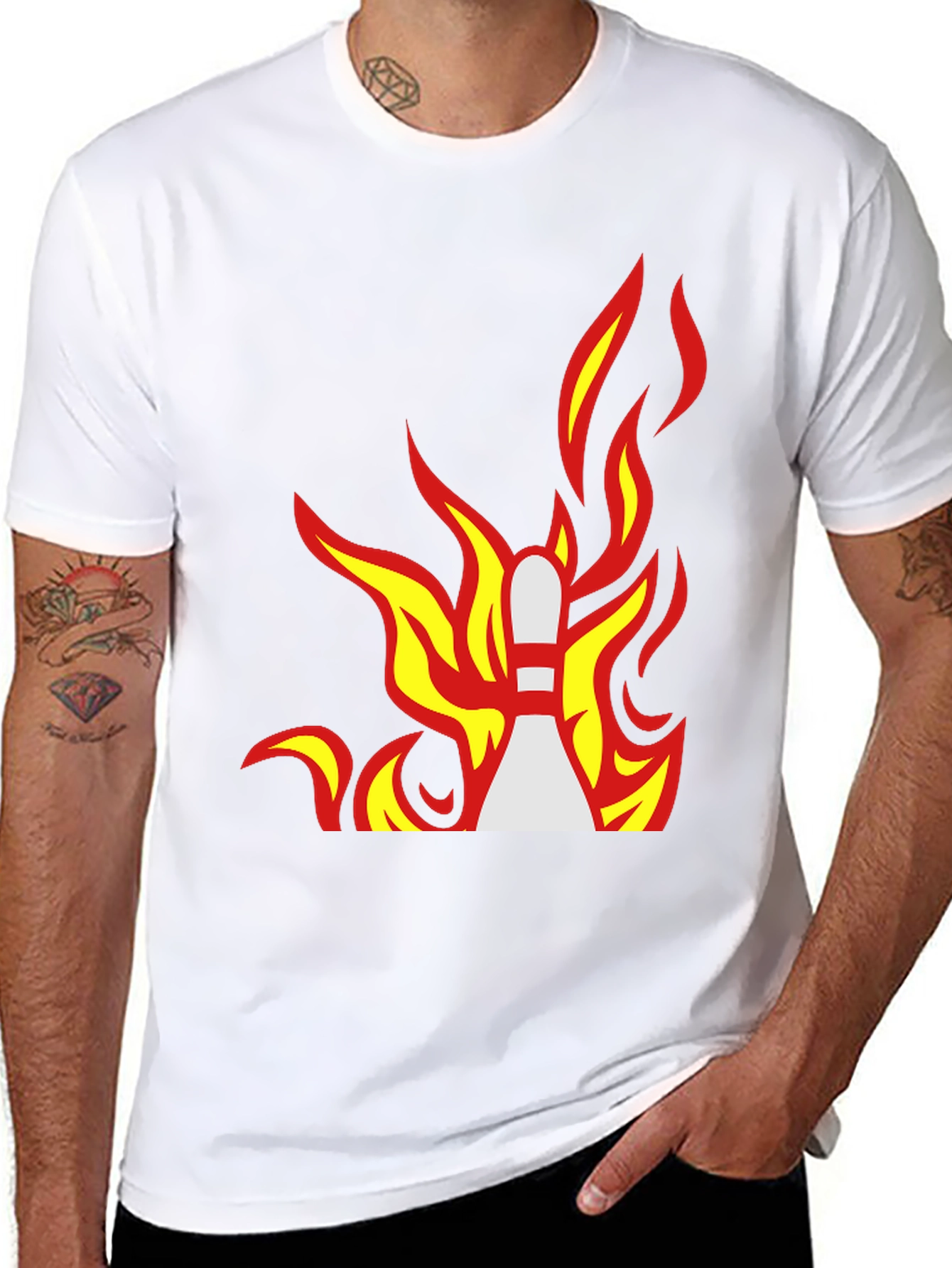 Flaming Bowling Pin Graphic Tee - Strike a Style!
