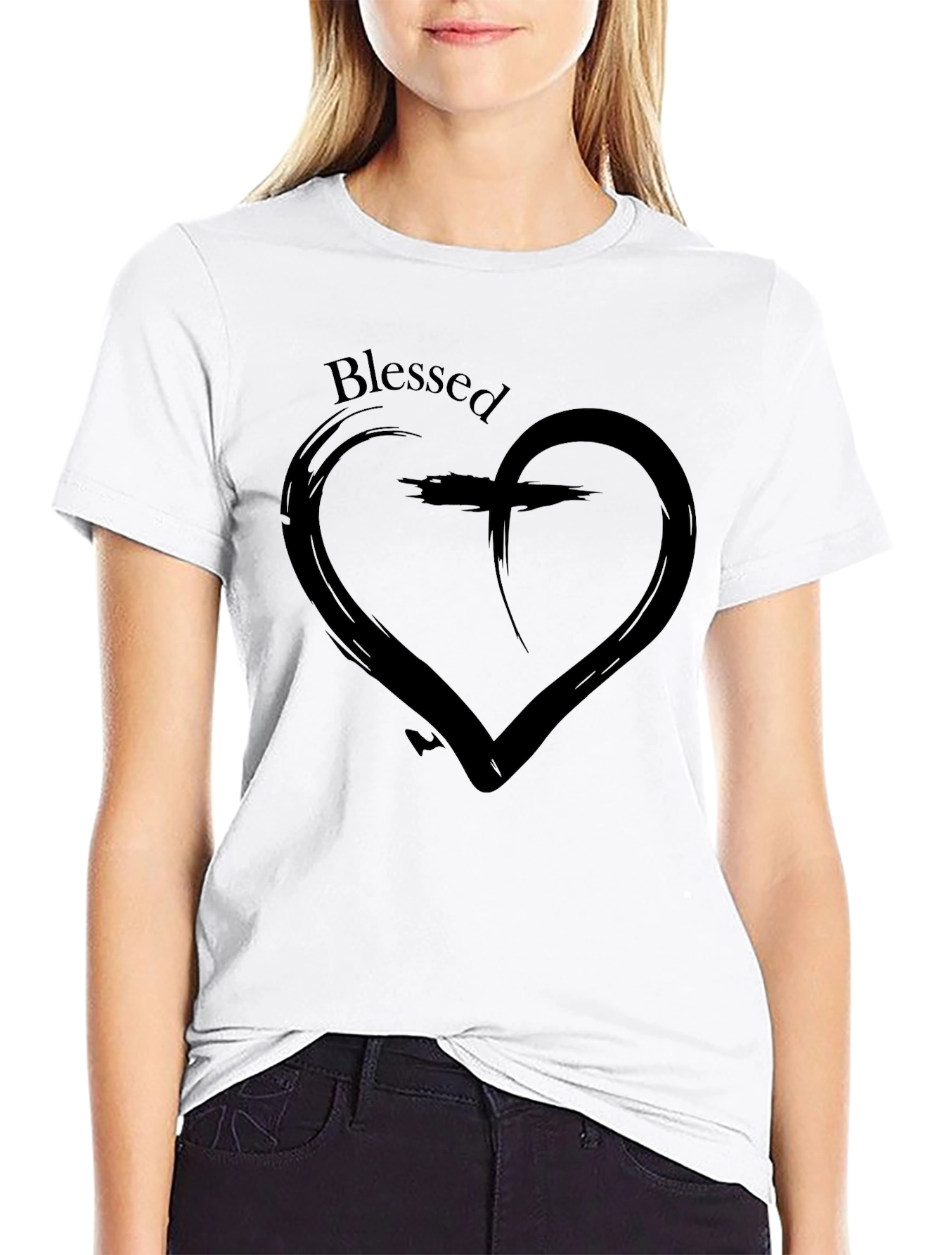 Blessed Heart Cross T-Shirt - Christian Faith Tee