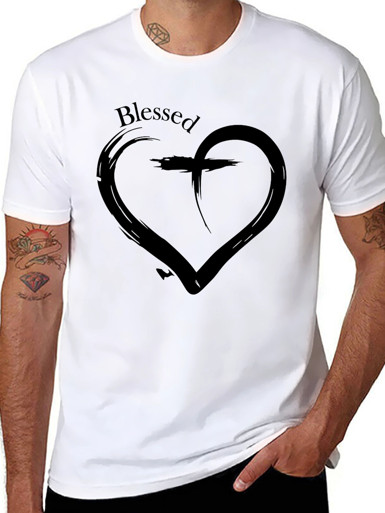 Blessed Heart Cross T-Shirt - Christian Faith Tee
