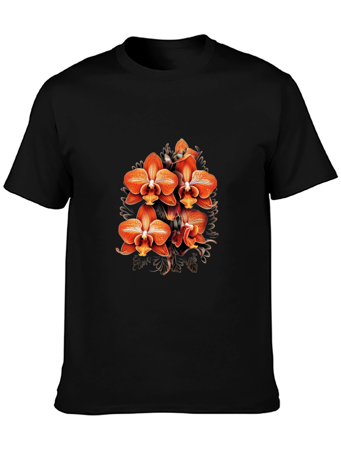 Floral Orchid Graphic Black T-Shirt