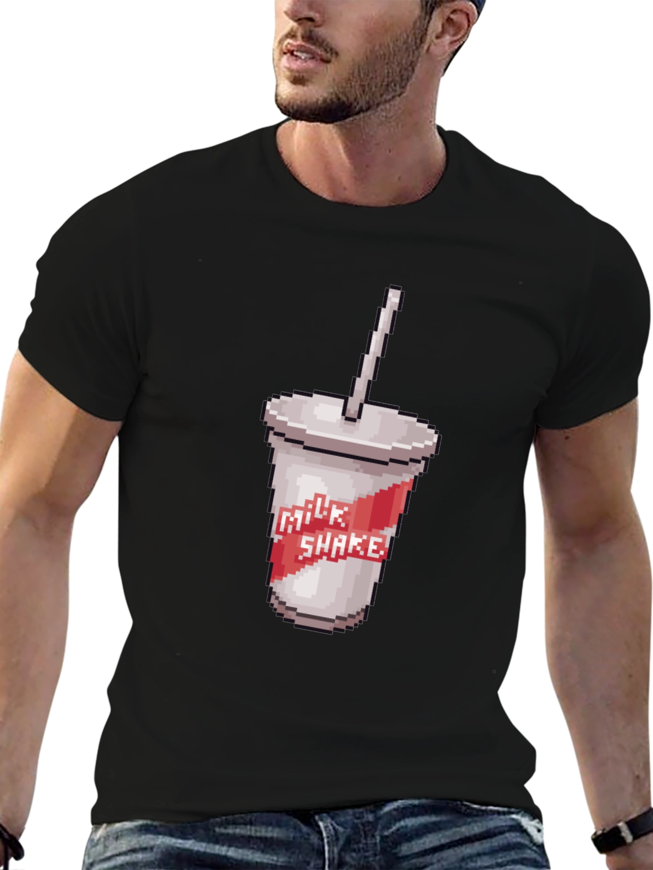 Retro Pixel Milkshake T-Shirt - Classic Black Tee