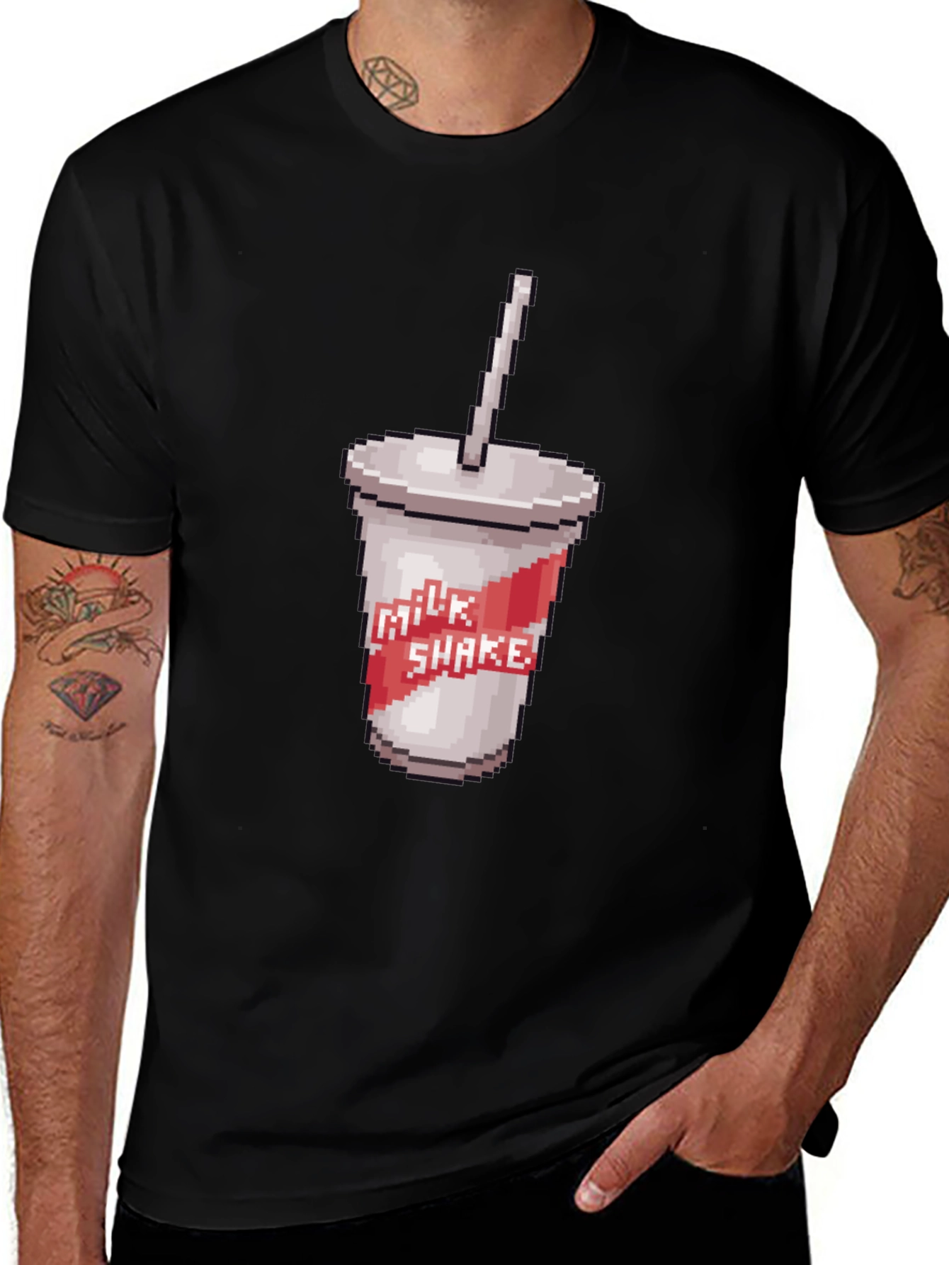 Retro Pixel Milkshake T-Shirt - Classic Black Tee
