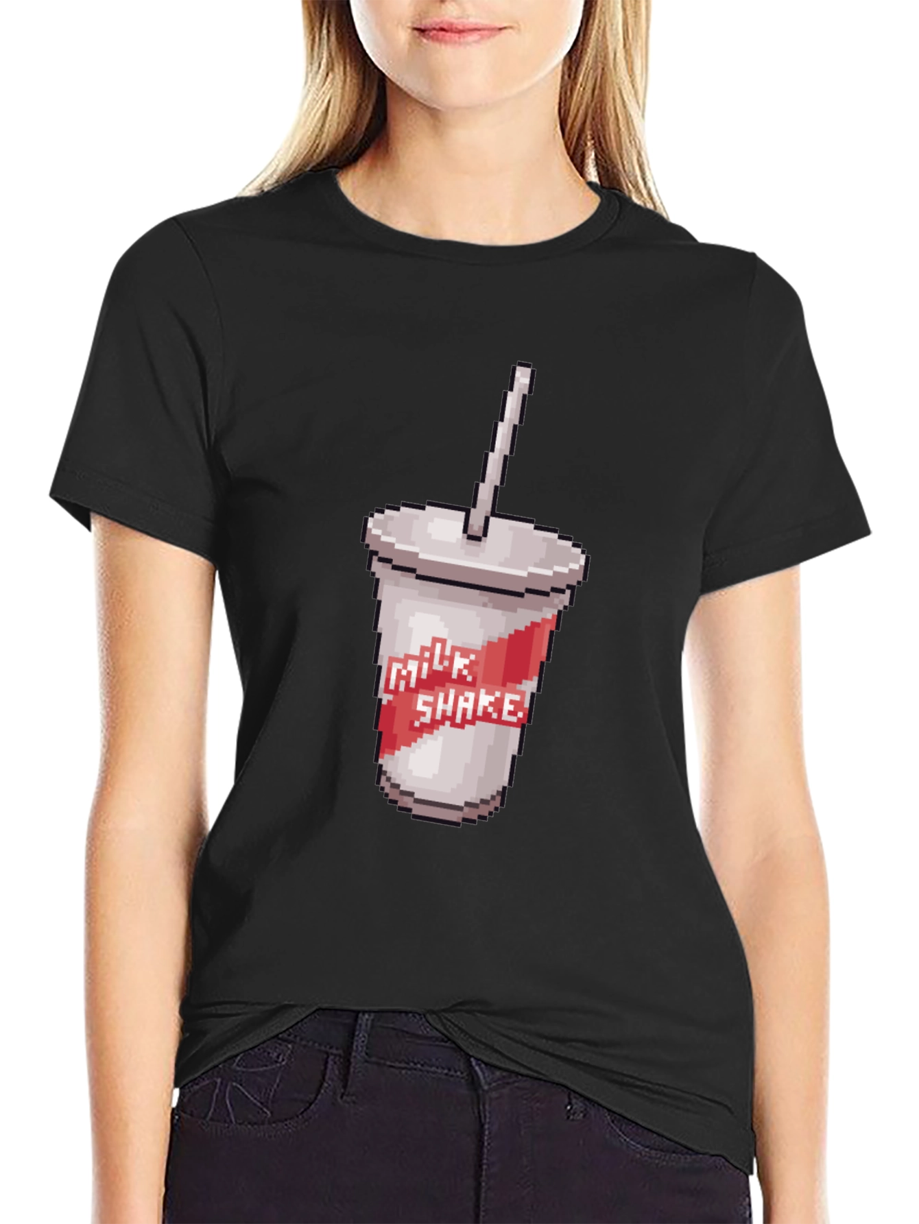 Retro Pixel Milkshake T-Shirt - Classic Black Tee