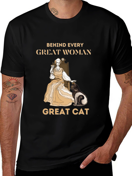 Great Woman Great Cat Graphic Tee - Black Cotton T-Shirt