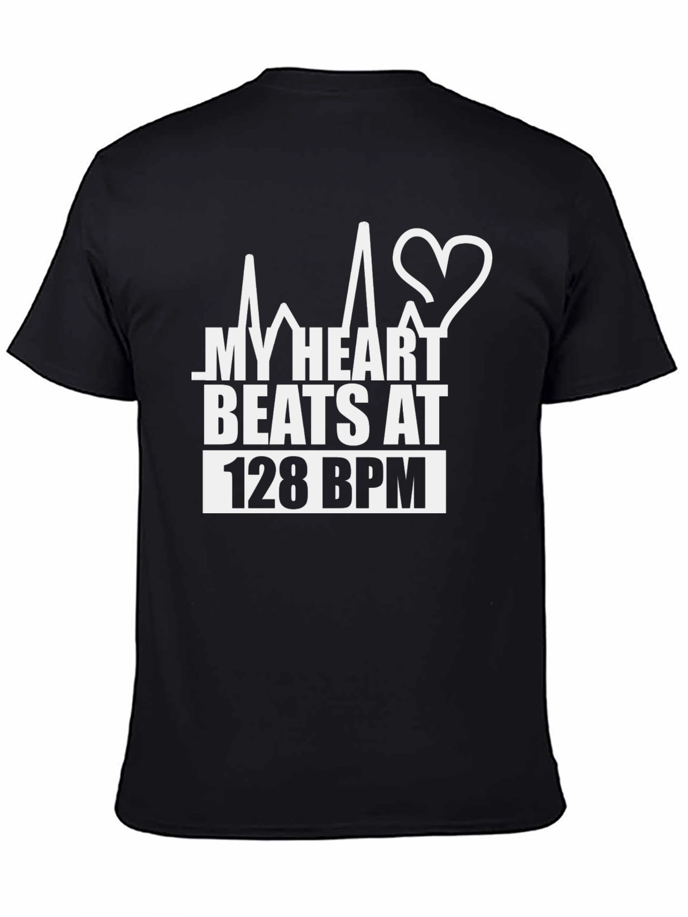 My Heart Beats at 128 BPM Black T-Shirt
