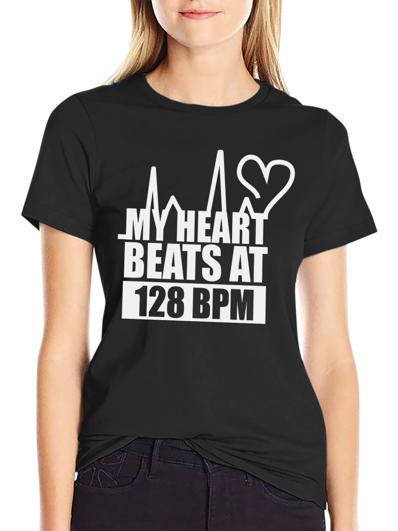My Heart Beats at 128 BPM Black T-Shirt