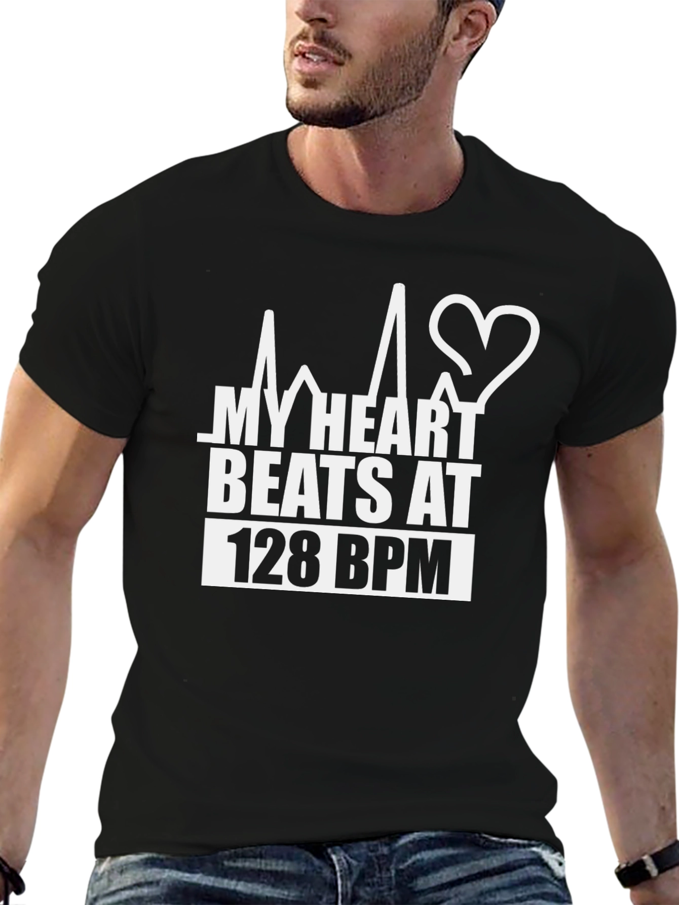 My Heart Beats at 128 BPM Black T-Shirt