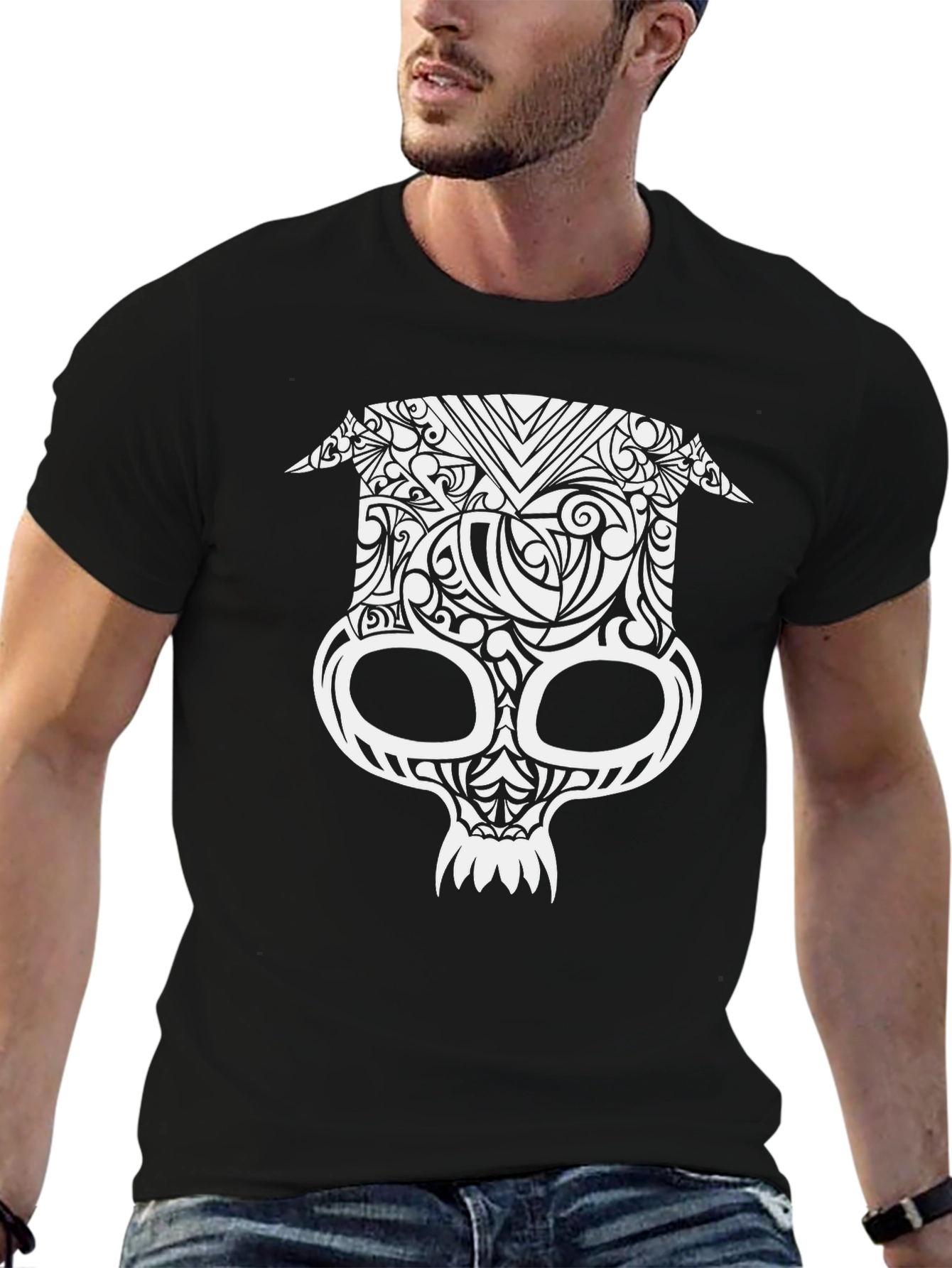 Tribal Skull Graphic Tee - Mens Black T-Shirt