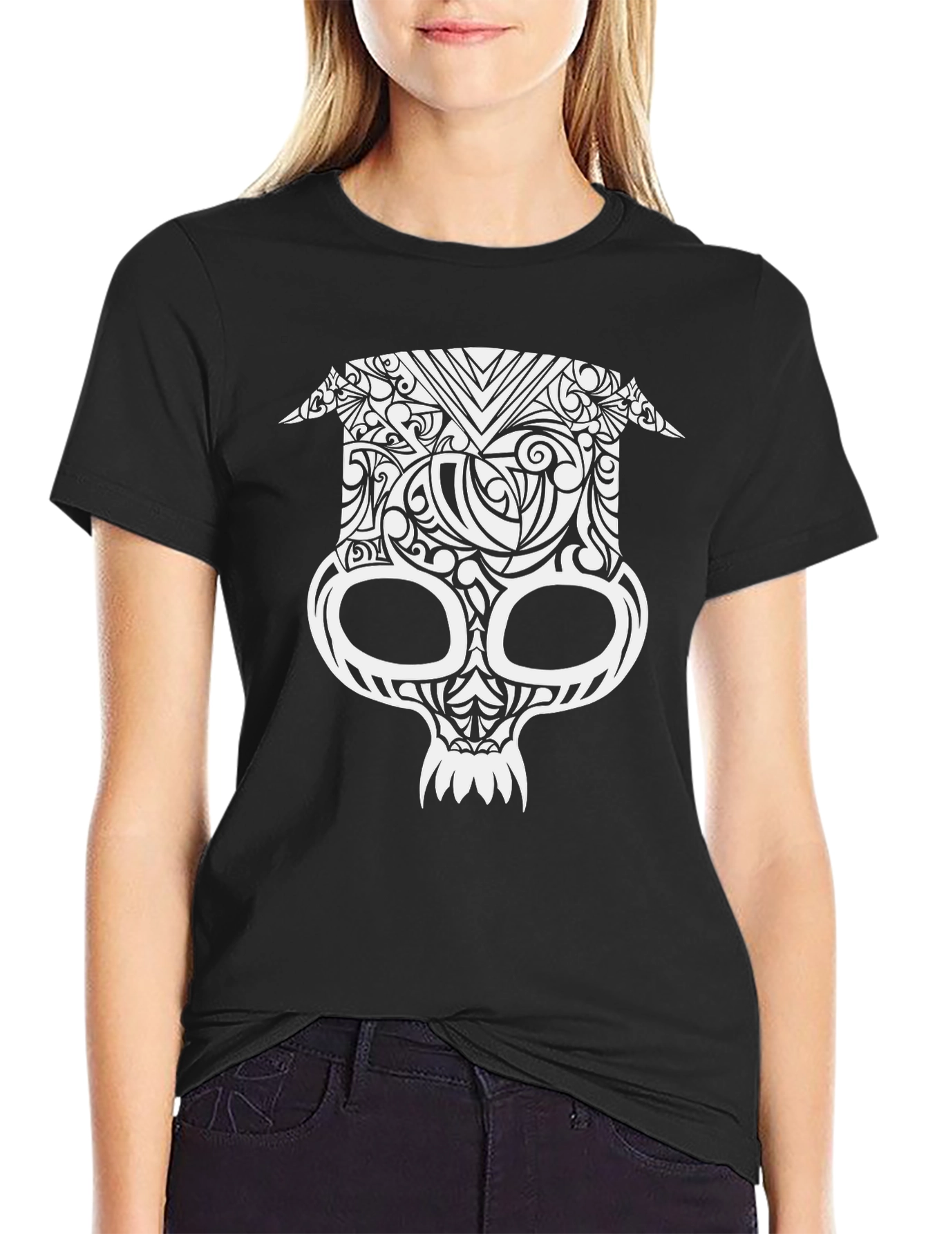 Tribal Skull Graphic Tee - Mens Black T-Shirt