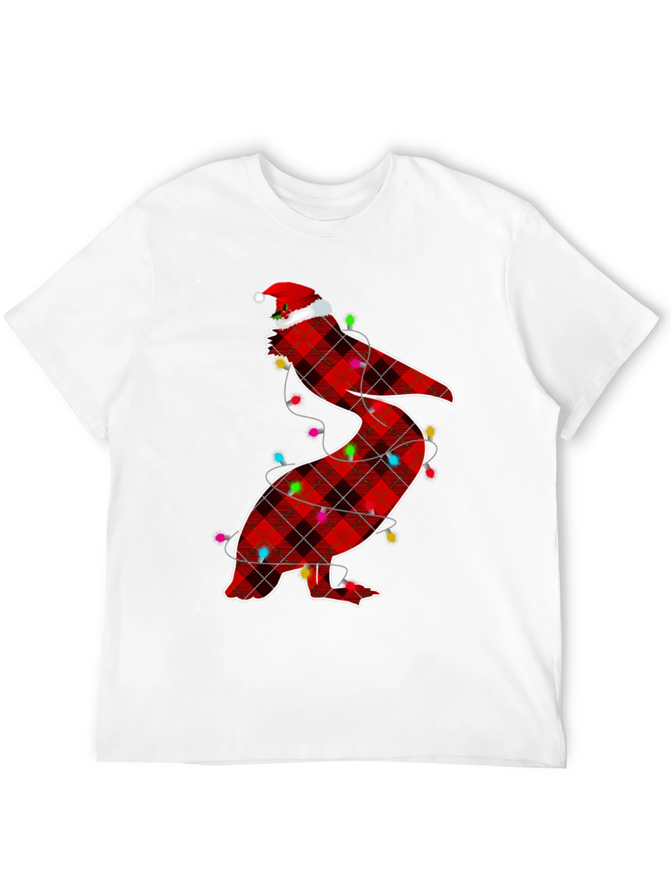 Christmas Pelican Plaid Santa Hat T-Shirt