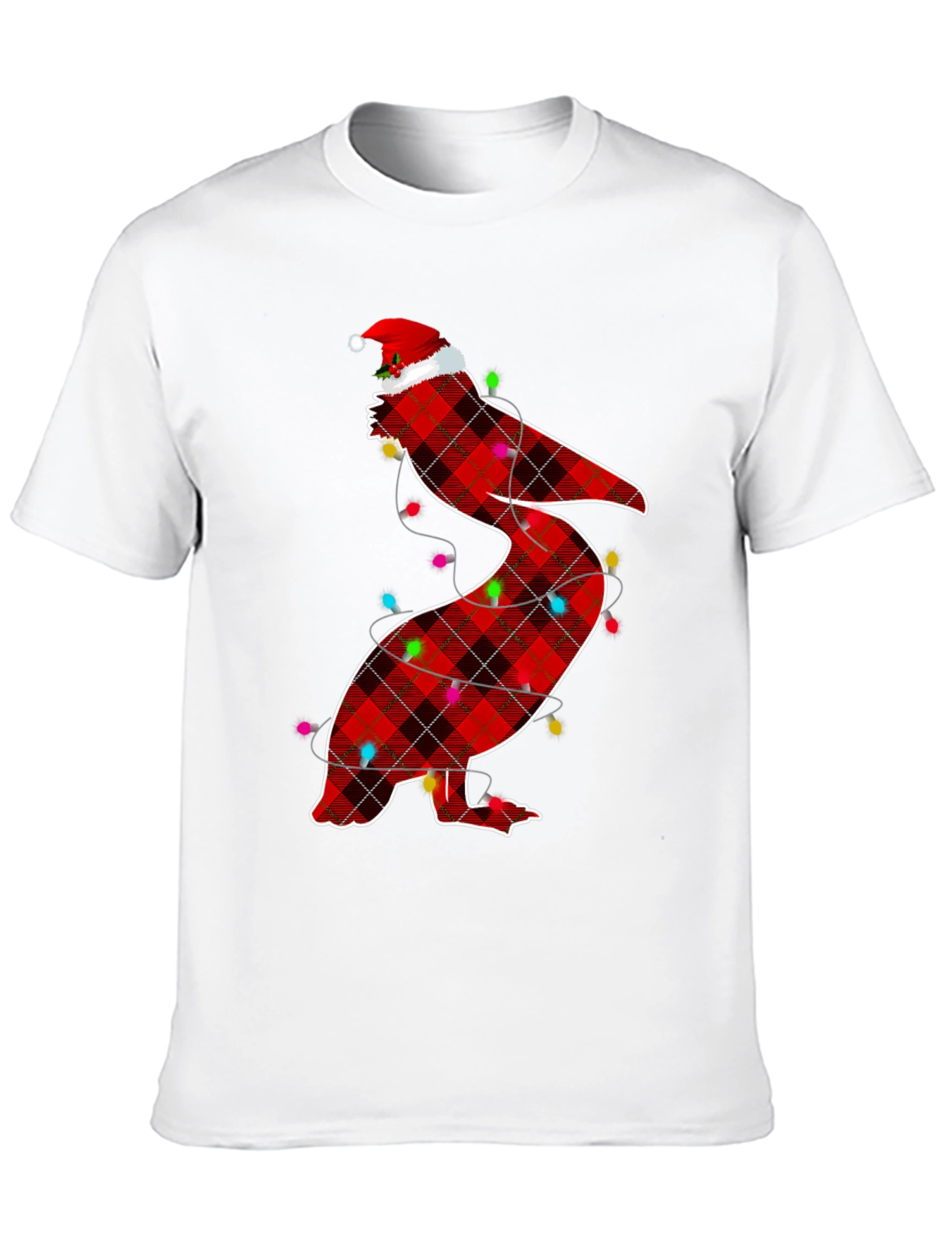 Christmas Pelican Plaid Santa Hat T-Shirt