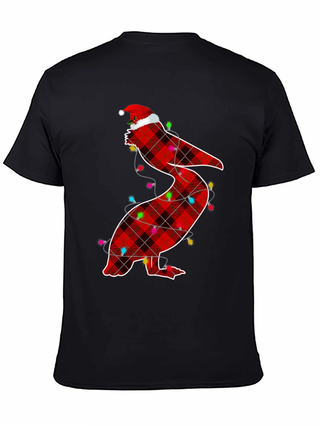 Christmas Pelican Plaid Santa Hat T-Shirt