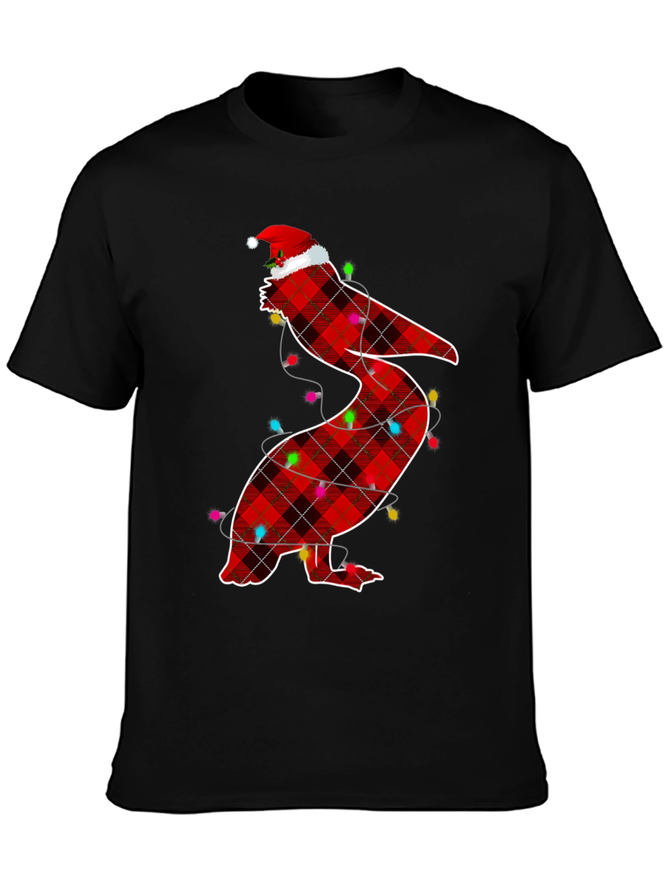 Christmas Pelican Plaid Santa Hat T-Shirt