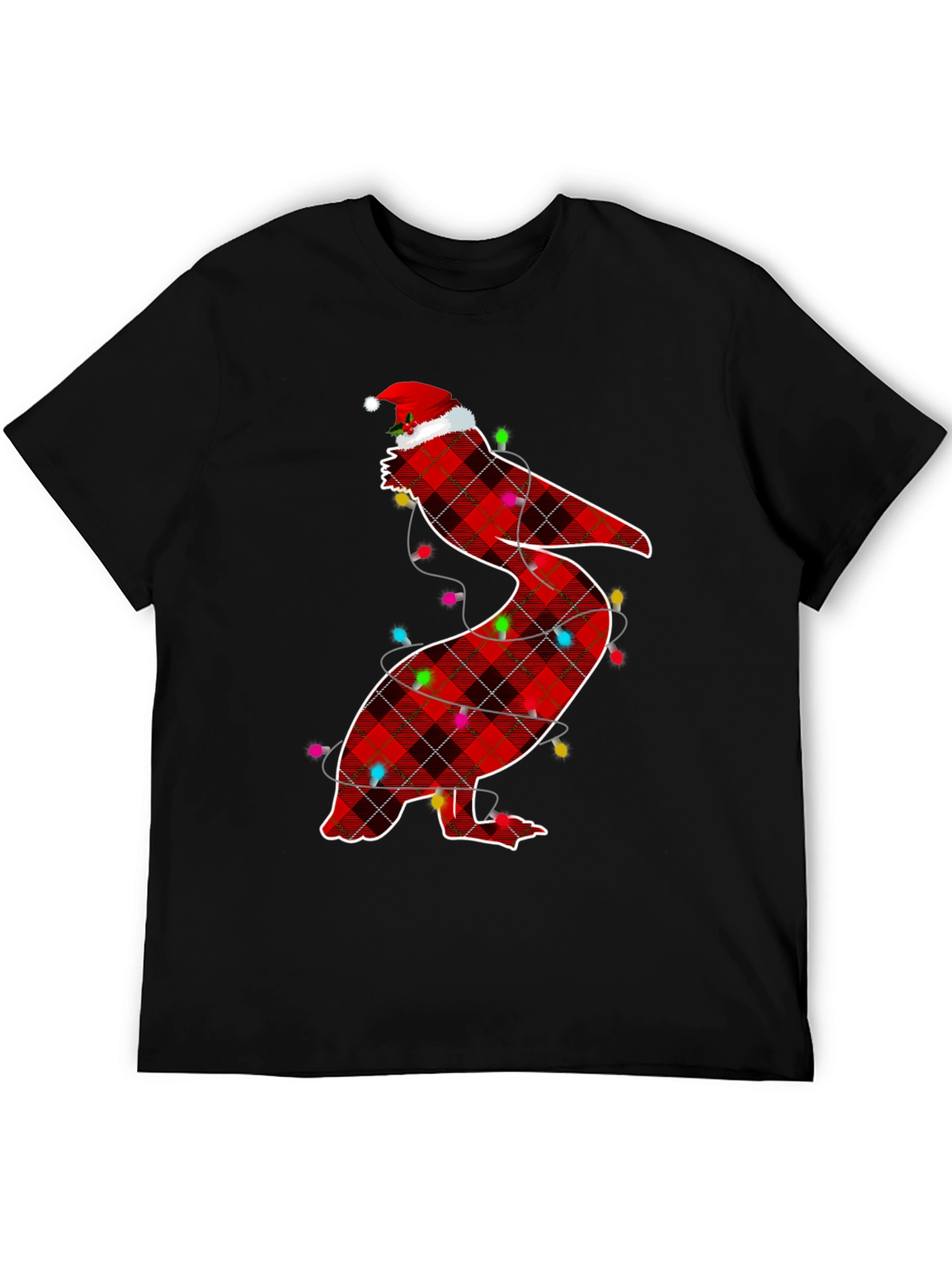 Christmas Pelican Plaid Santa Hat T-Shirt