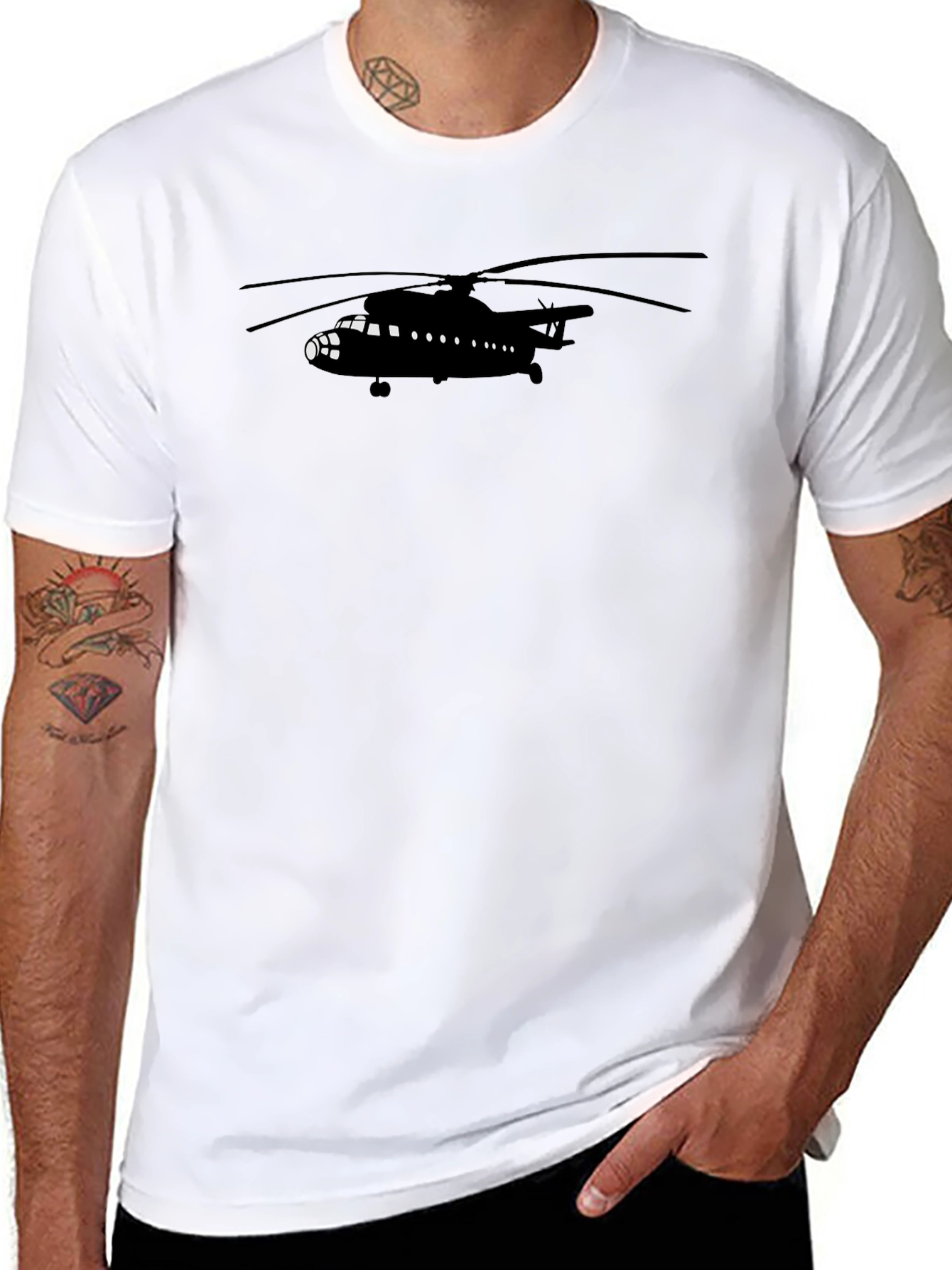 Black Helicopter Graphic Tee - Aviation Enthusiast T-Shirt