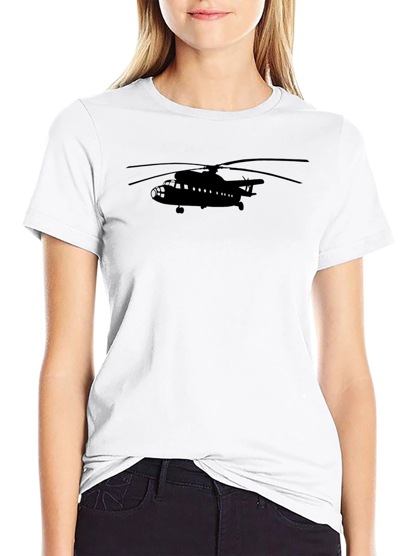 Black Helicopter Graphic Tee - Aviation Enthusiast T-Shirt