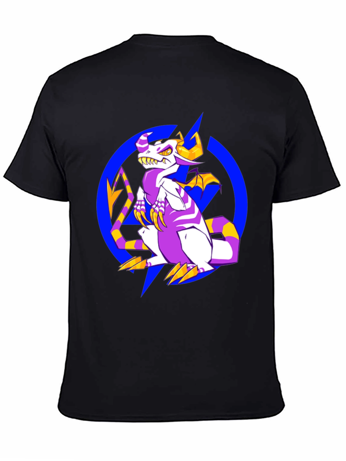 Cartoon Dragon Graphic Tee - Black Crew Neck Shirt