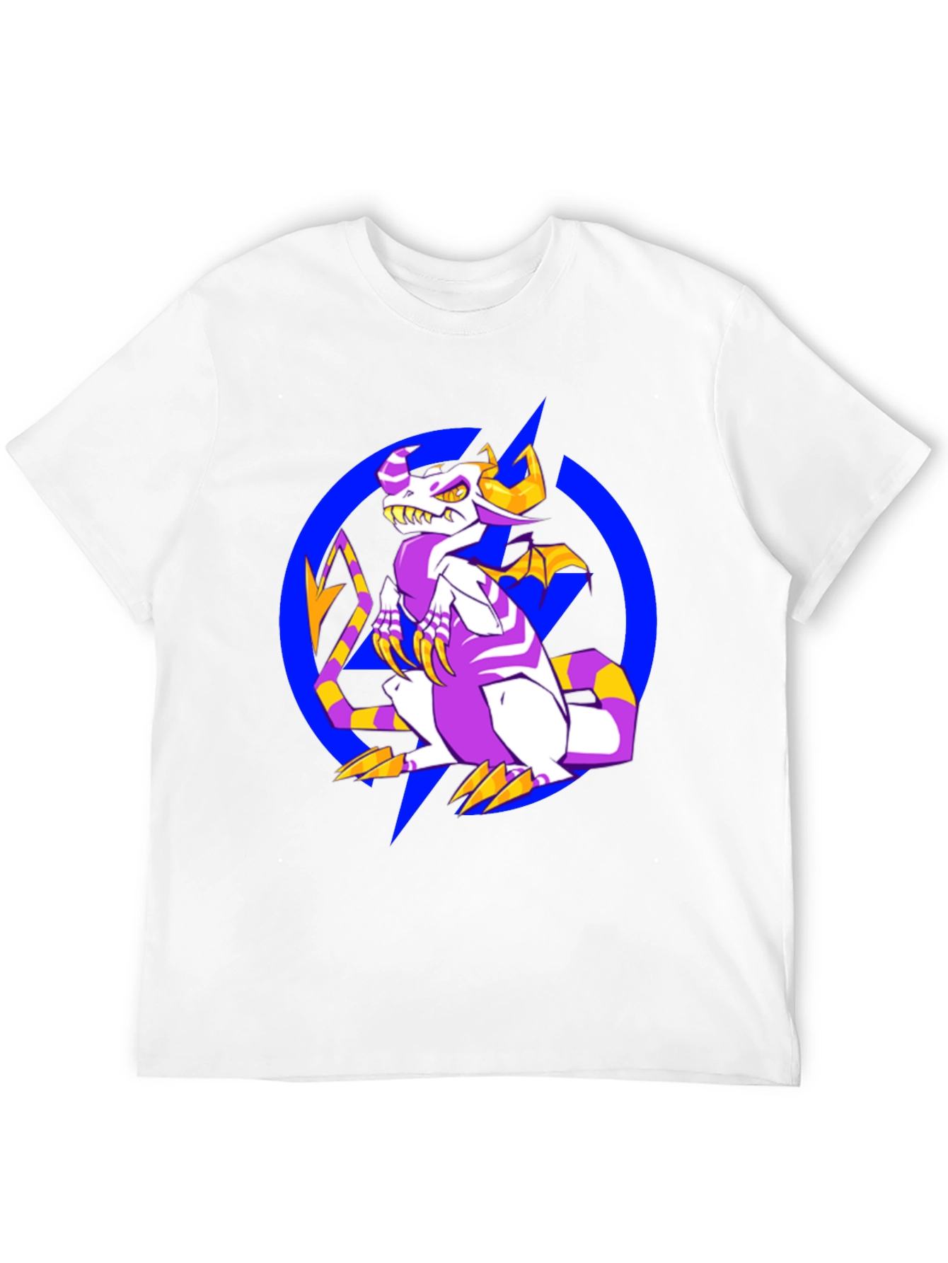 Cartoon Dragon Graphic Tee - Black Crew Neck Shirt