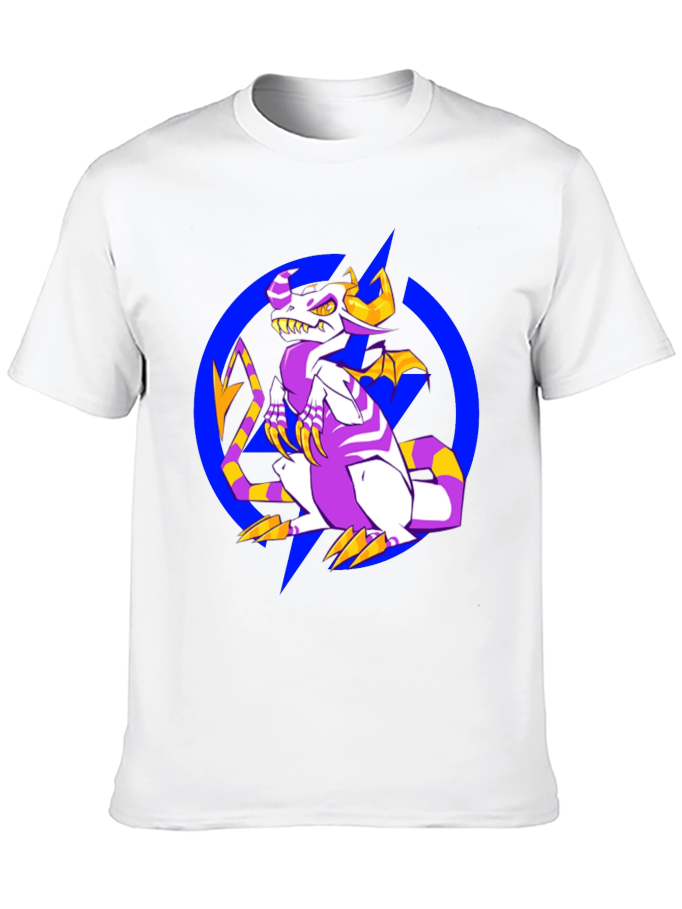 Cartoon Dragon Graphic Tee - Black Crew Neck Shirt