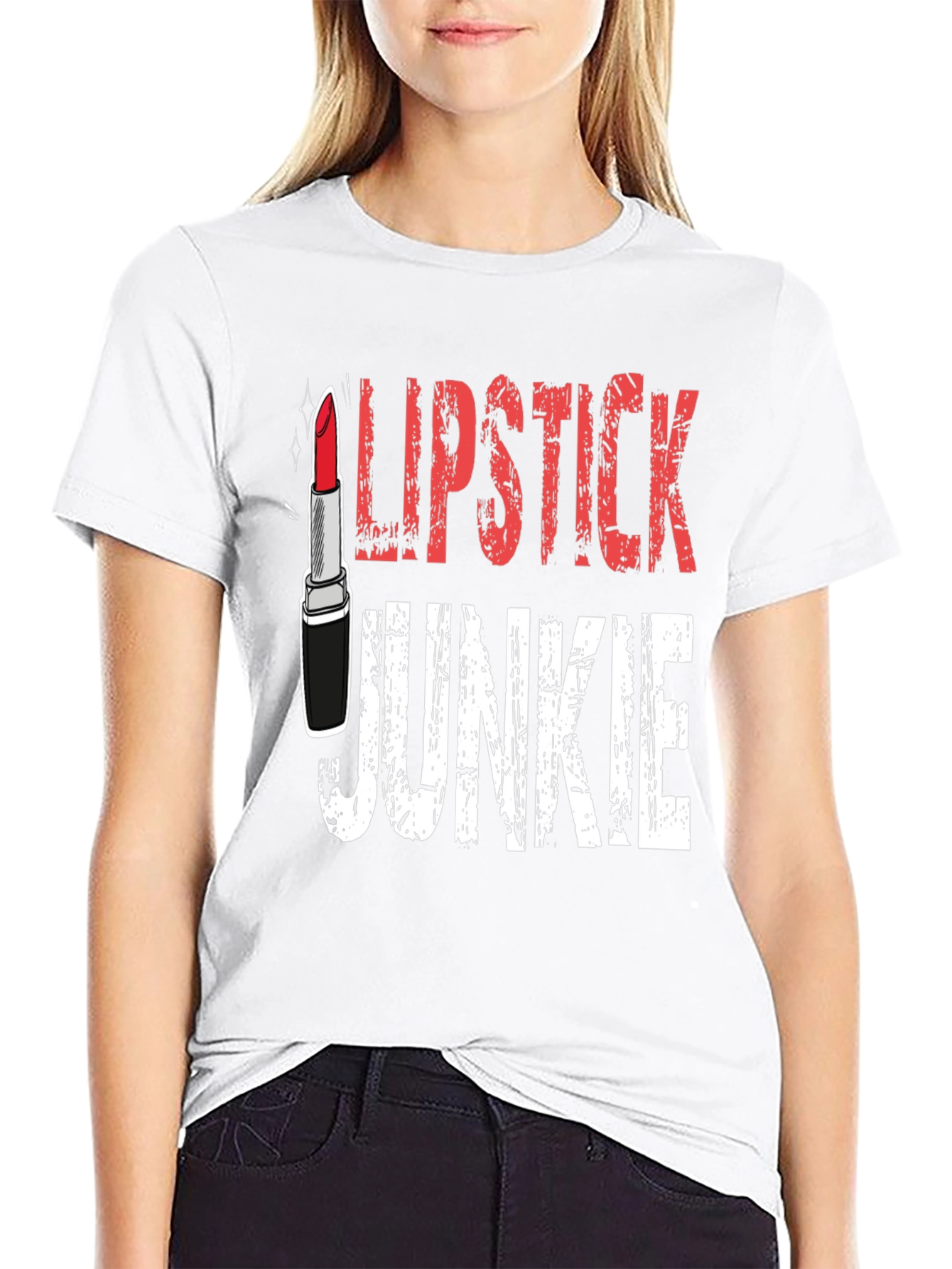 Lipstick Junkie Graphic Tee - Black Cotton T-Shirt