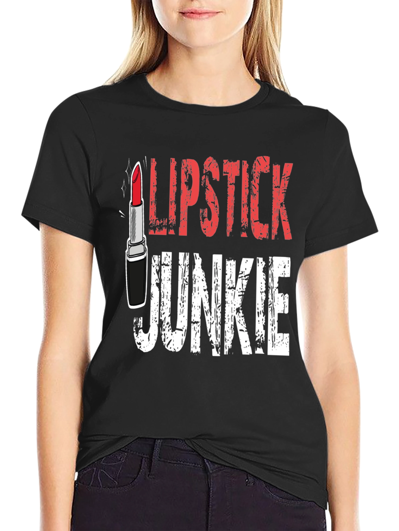 Lipstick Junkie Graphic Tee - Black Cotton T-Shirt