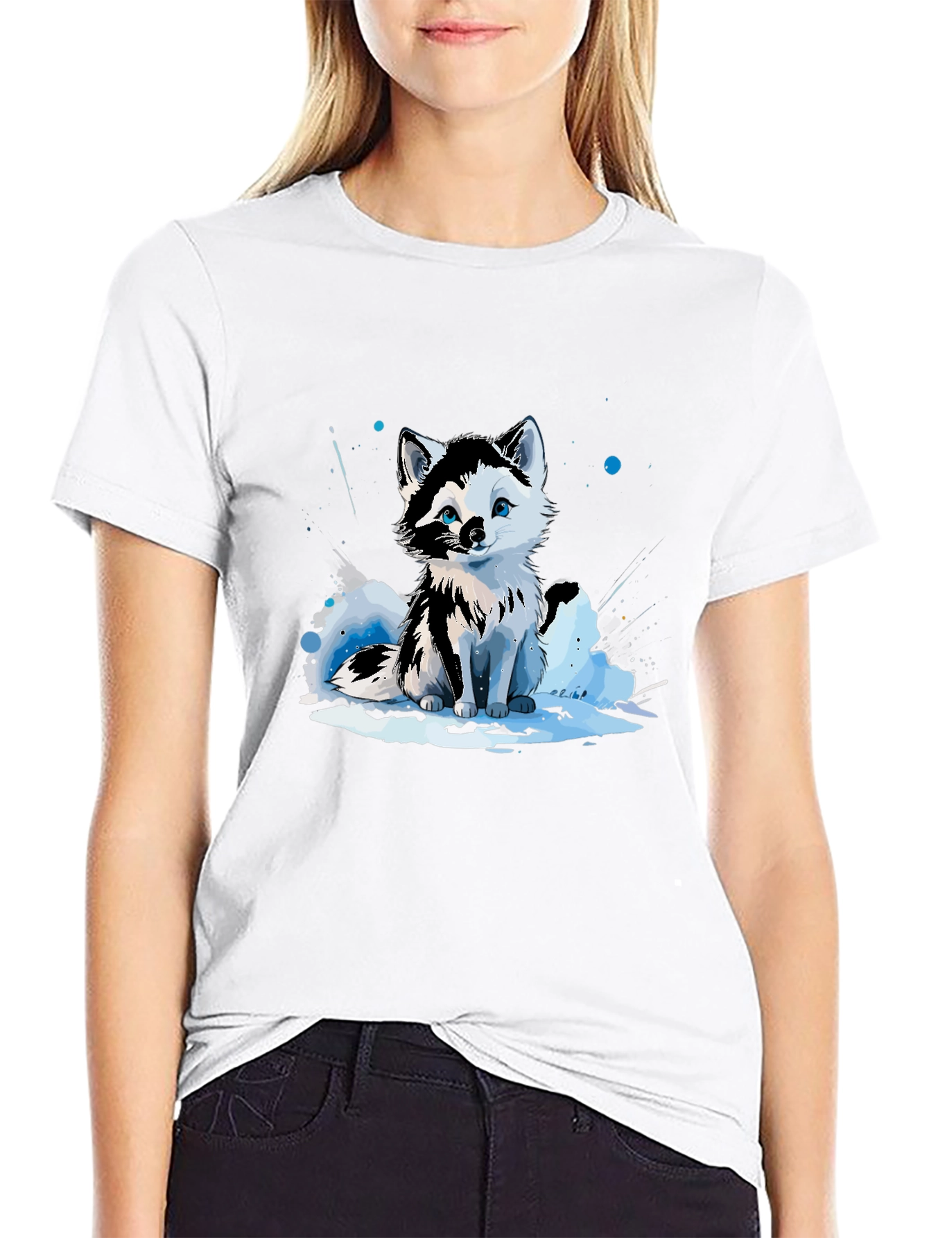 Cute Arctic Fox Graphic Tee - Black