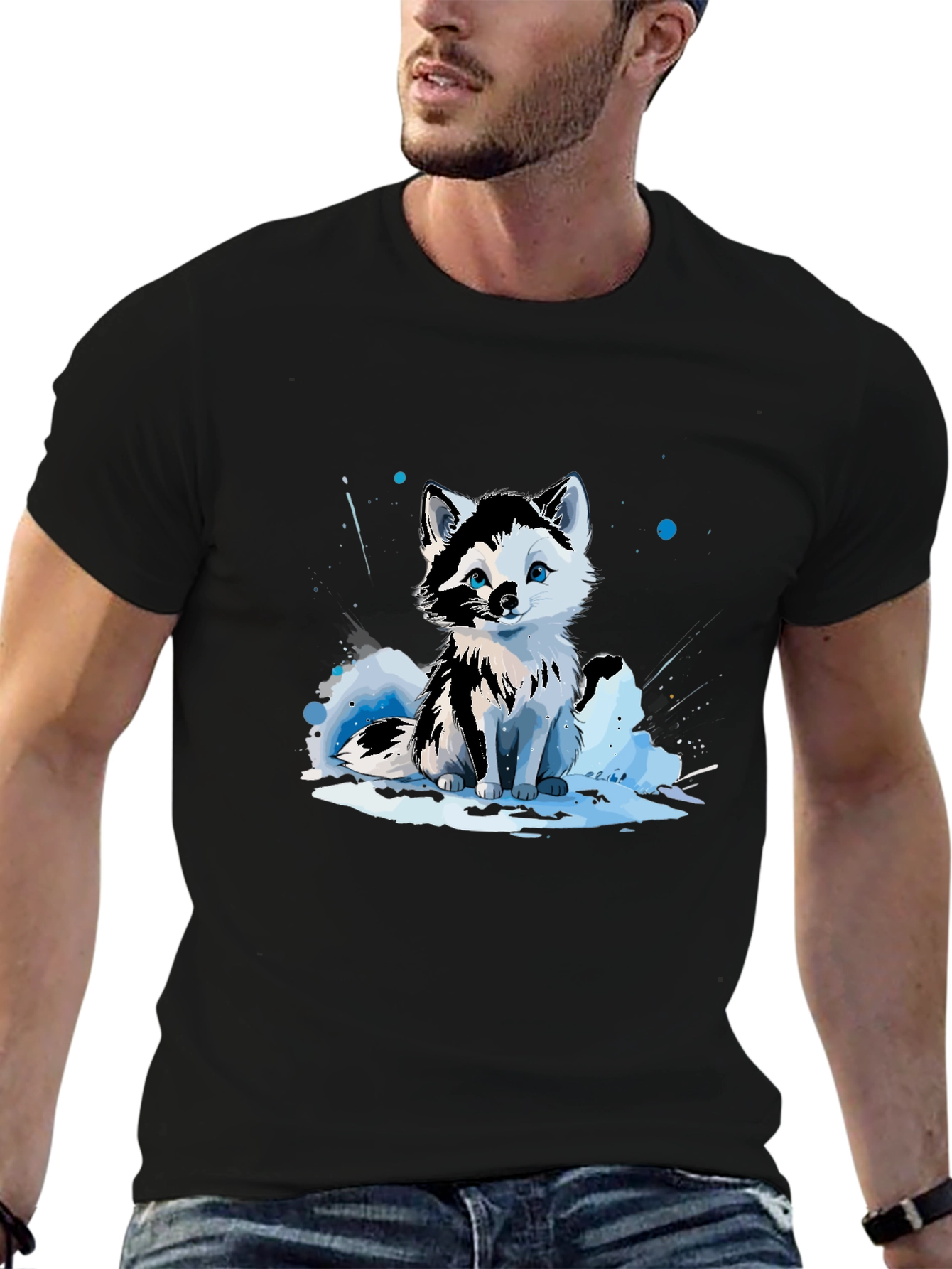 Cute Arctic Fox Graphic Tee - Black