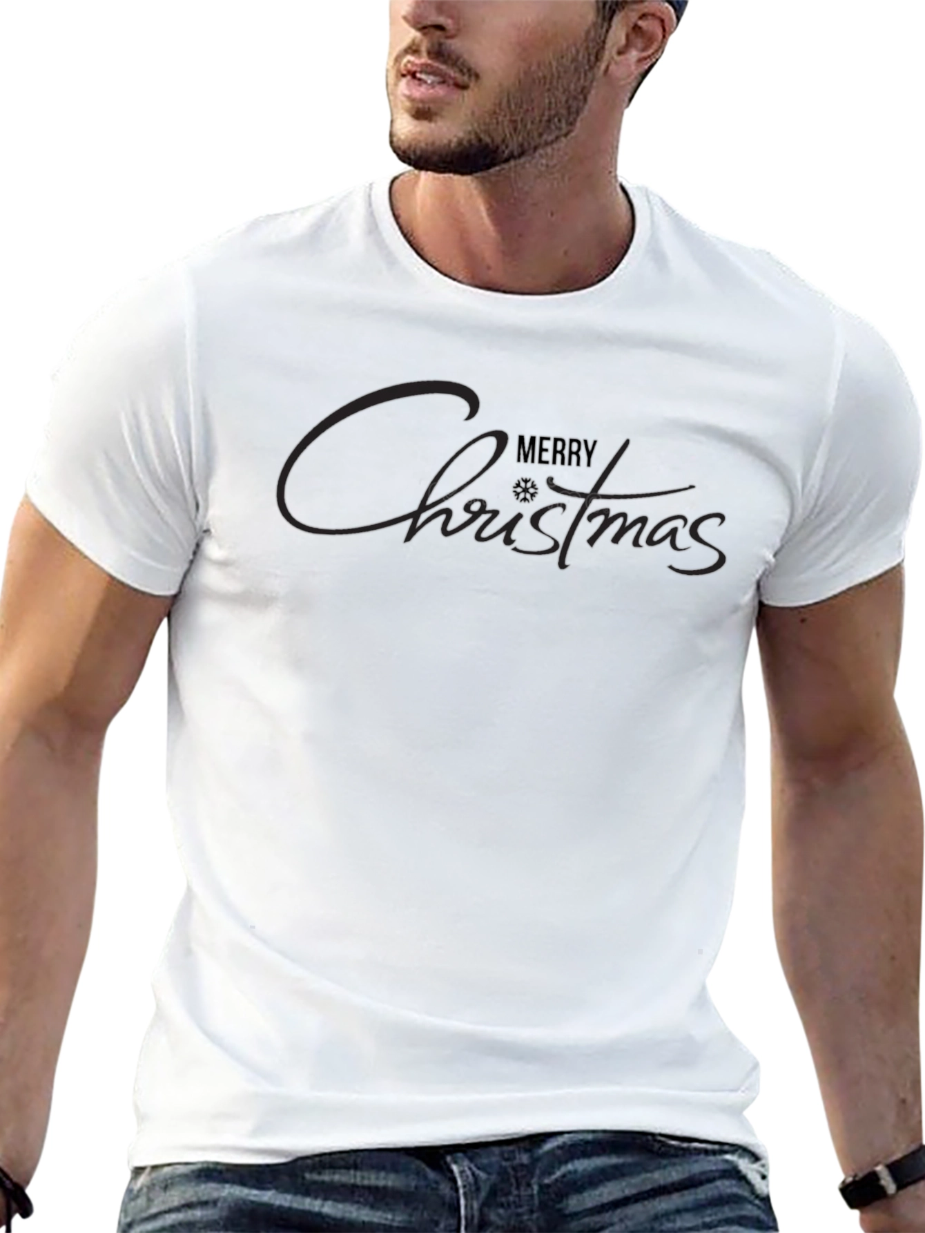 Merry Christmas Graphic Print T-Shirt - Black